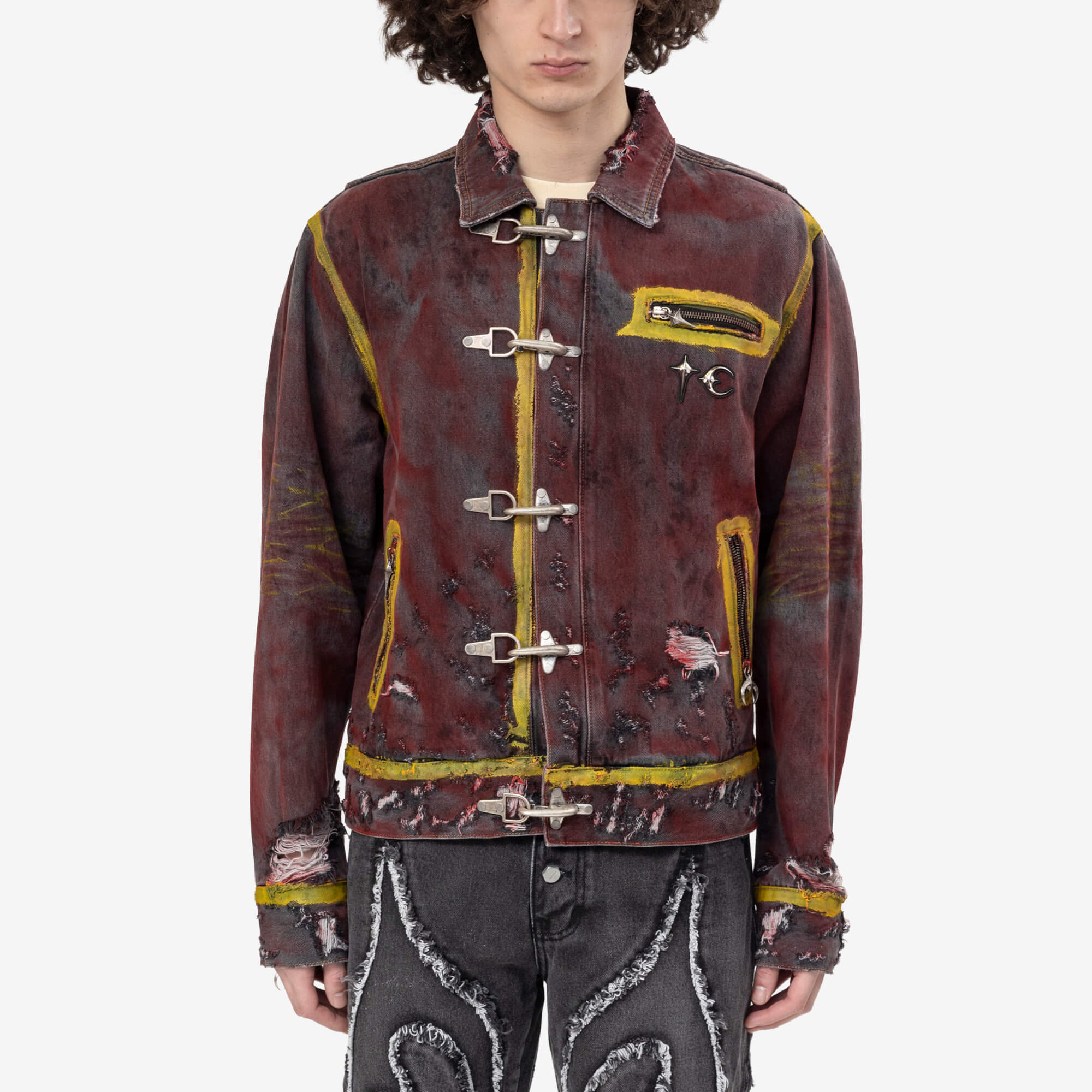 Thug Club Red Washed Painted Line Jacket Denim Black