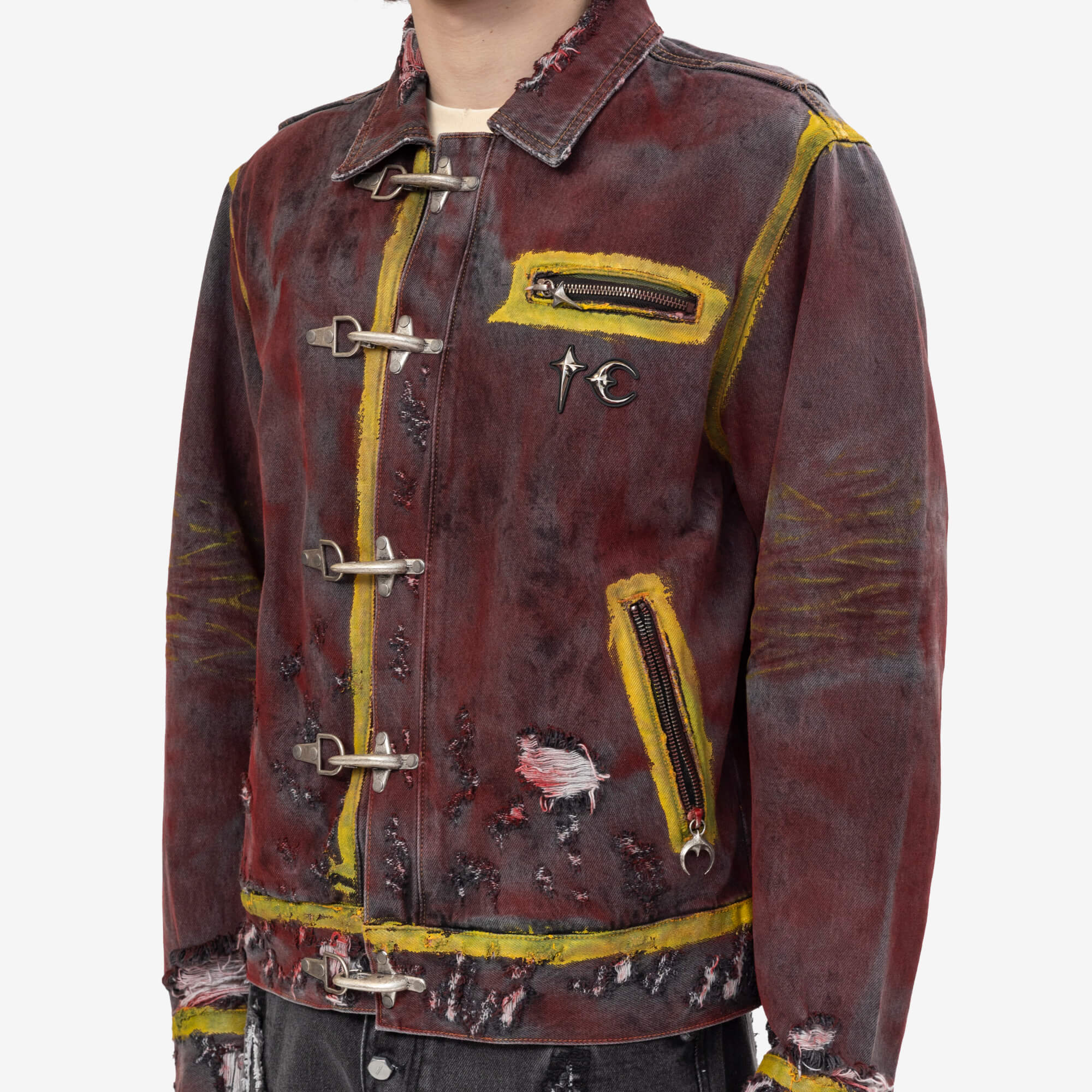 Thug Club Red Washed Painted Line Jacket Denim Black - 5