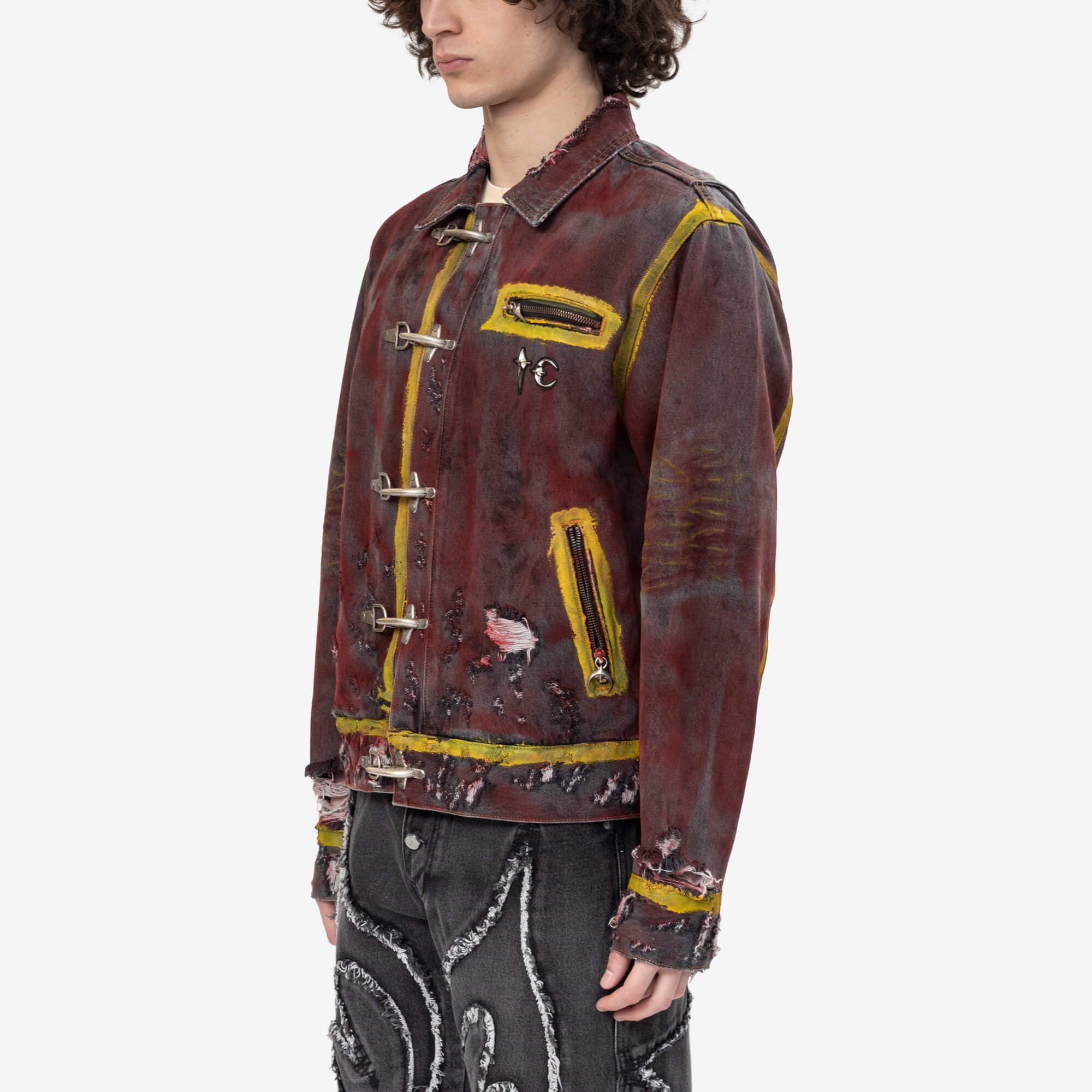Thug Club Red Washed Painted Line Jacket Denim Black - 3