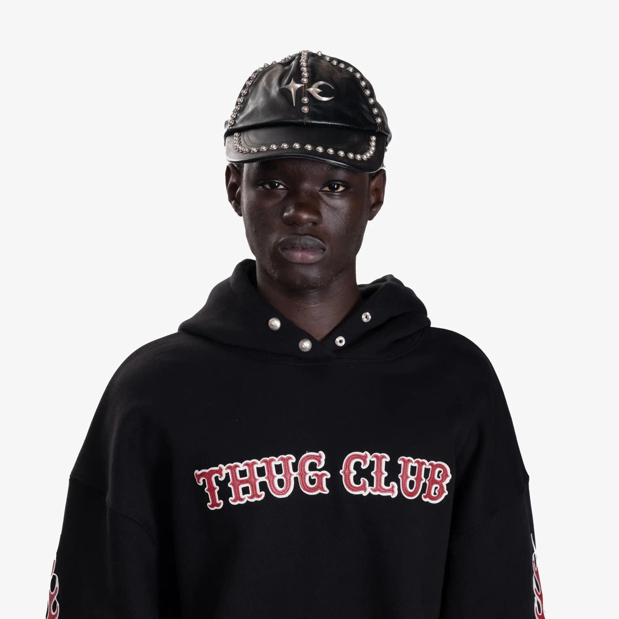 Thug Club Studded Washed Leather Cap Black - 2