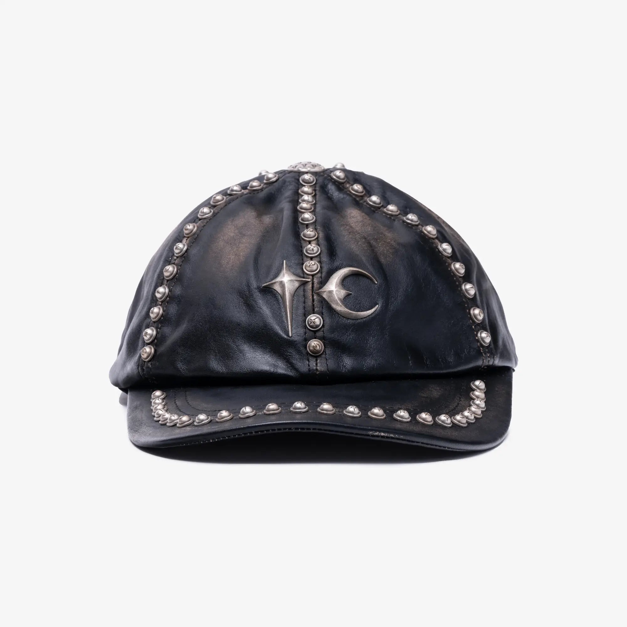 Thug Club Studded Washed Leather Cap Black - 1