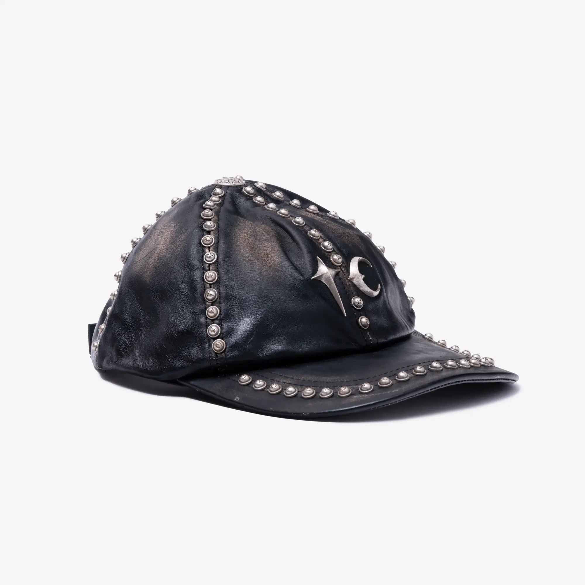 Thug Club Studded Washed Leather Cap Black - 3