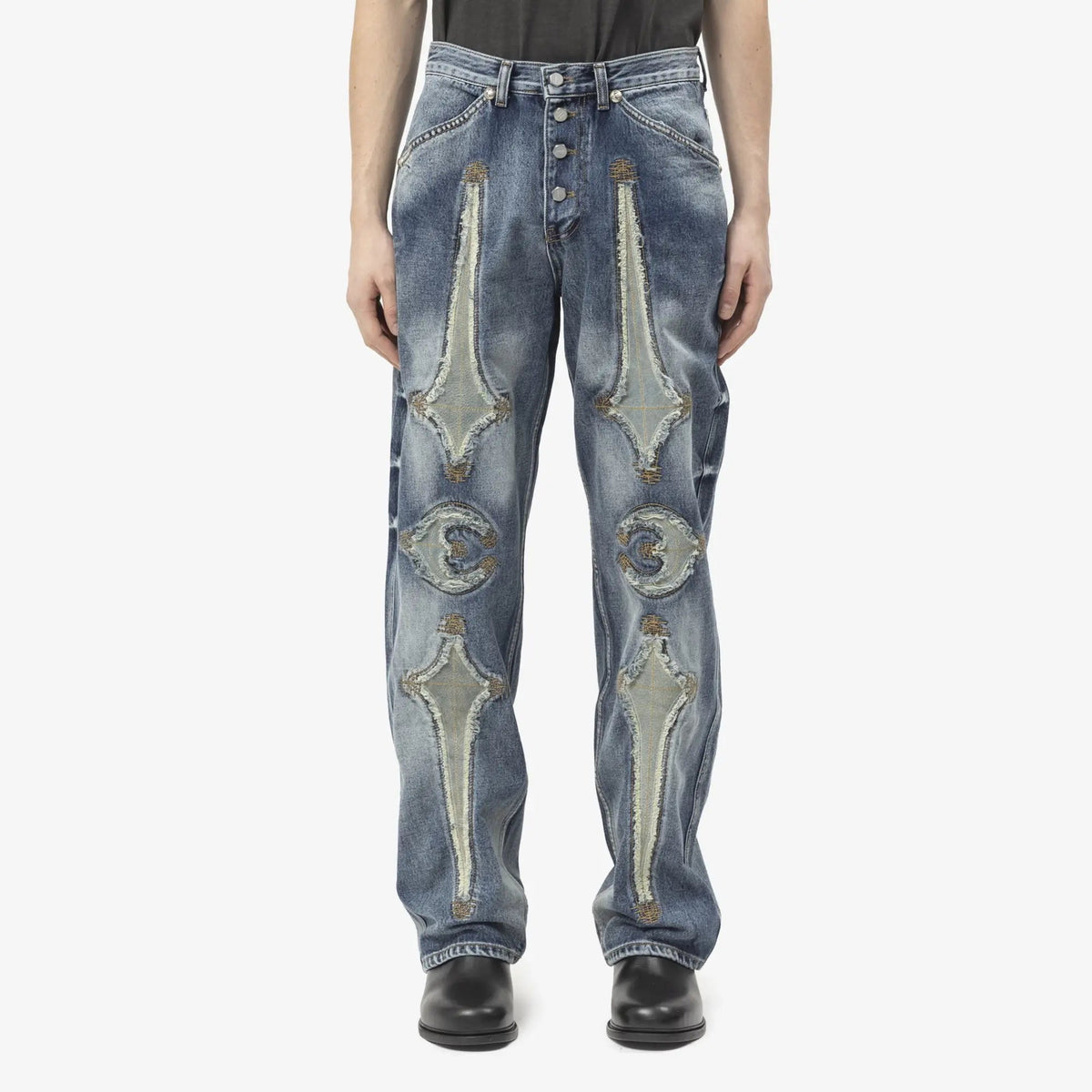 Thug Club TC Bone Leather Jeans in Blue Denim