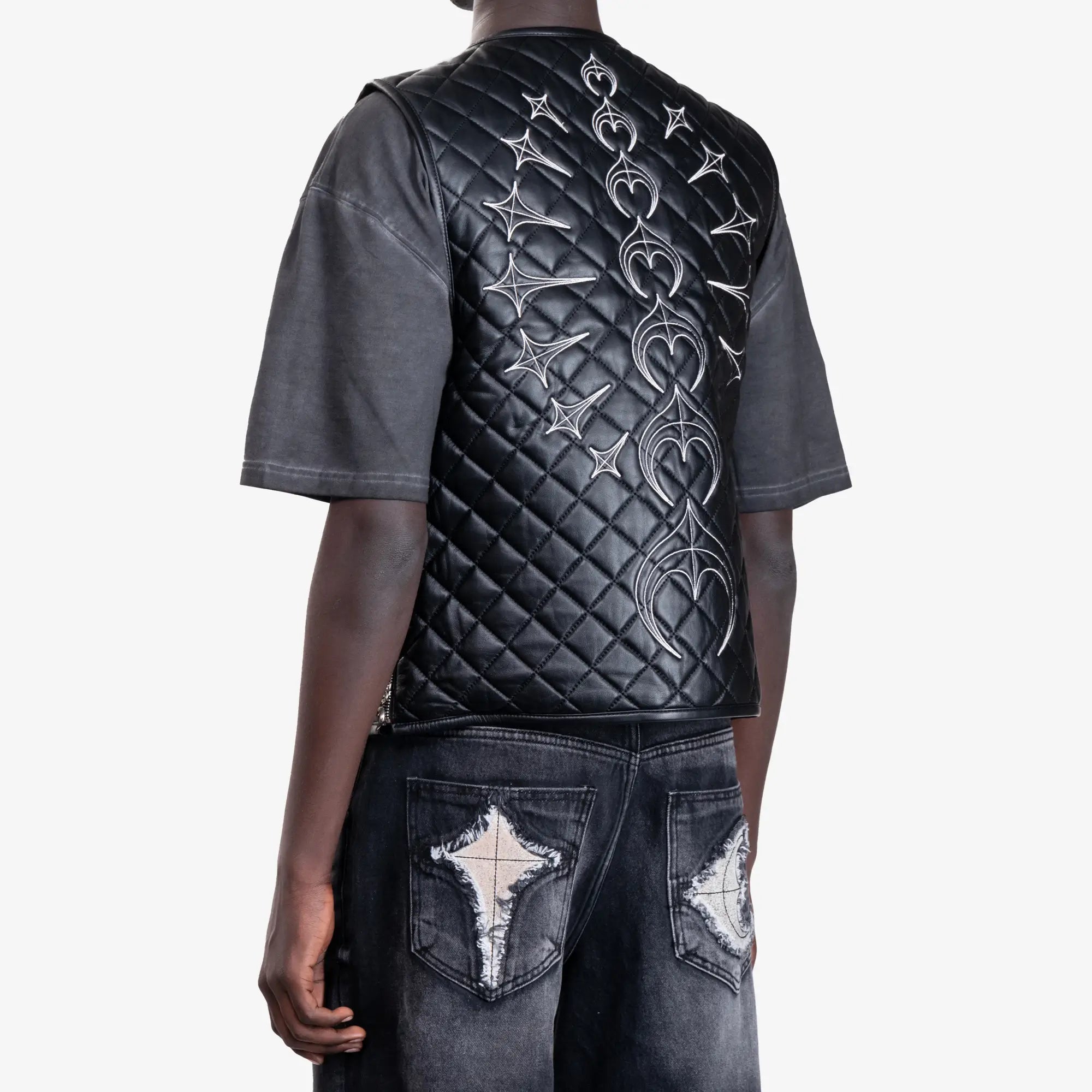 Thug Club TC Bone Leather Quilted Vest Black - 4