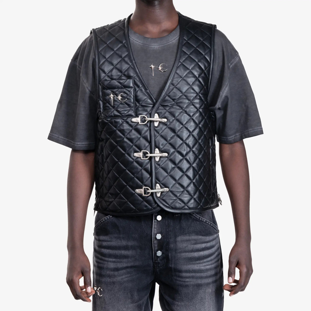 Thug Club TC Bone Leather Quilted Vest in Black