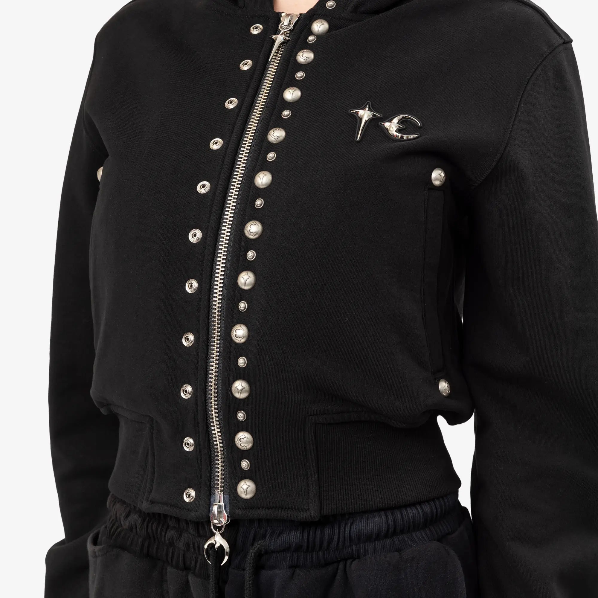 Thug Club Womens TC Studded Line Cropped Zip Hoody Black - 5