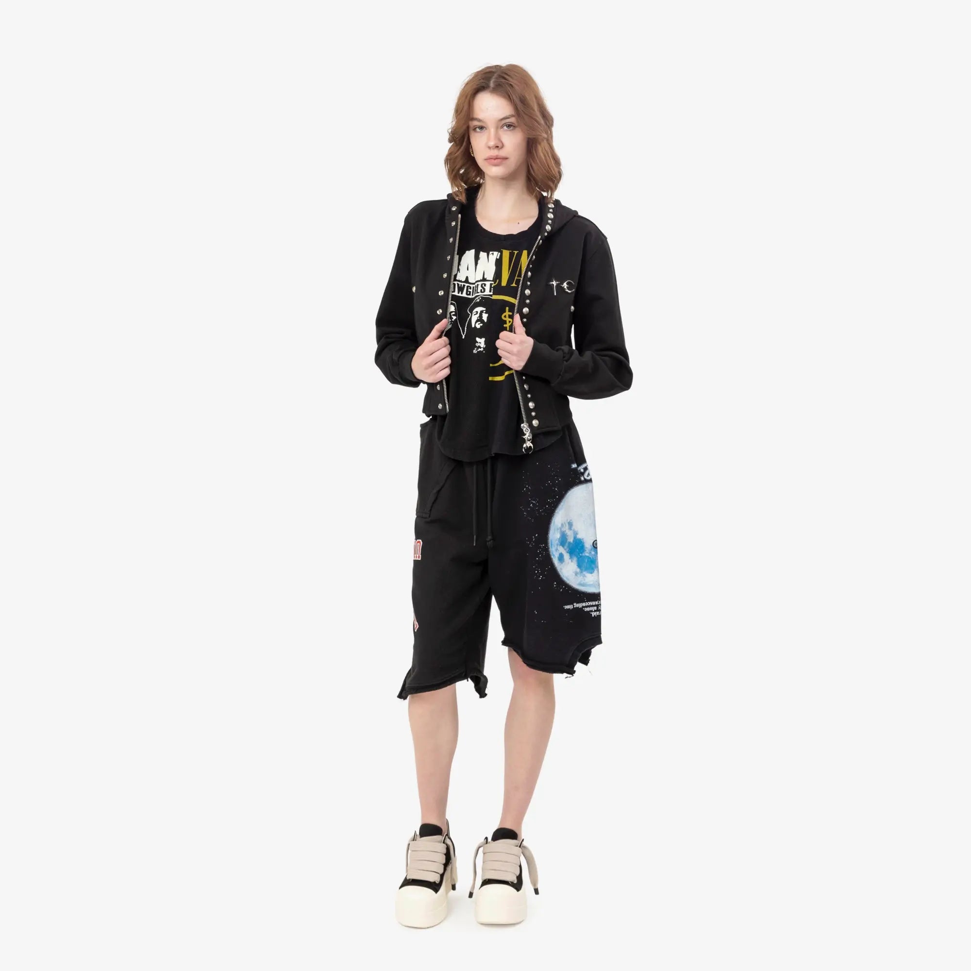 Thug Club Womens TC Studded Line Cropped Zip Hoody Black - 2