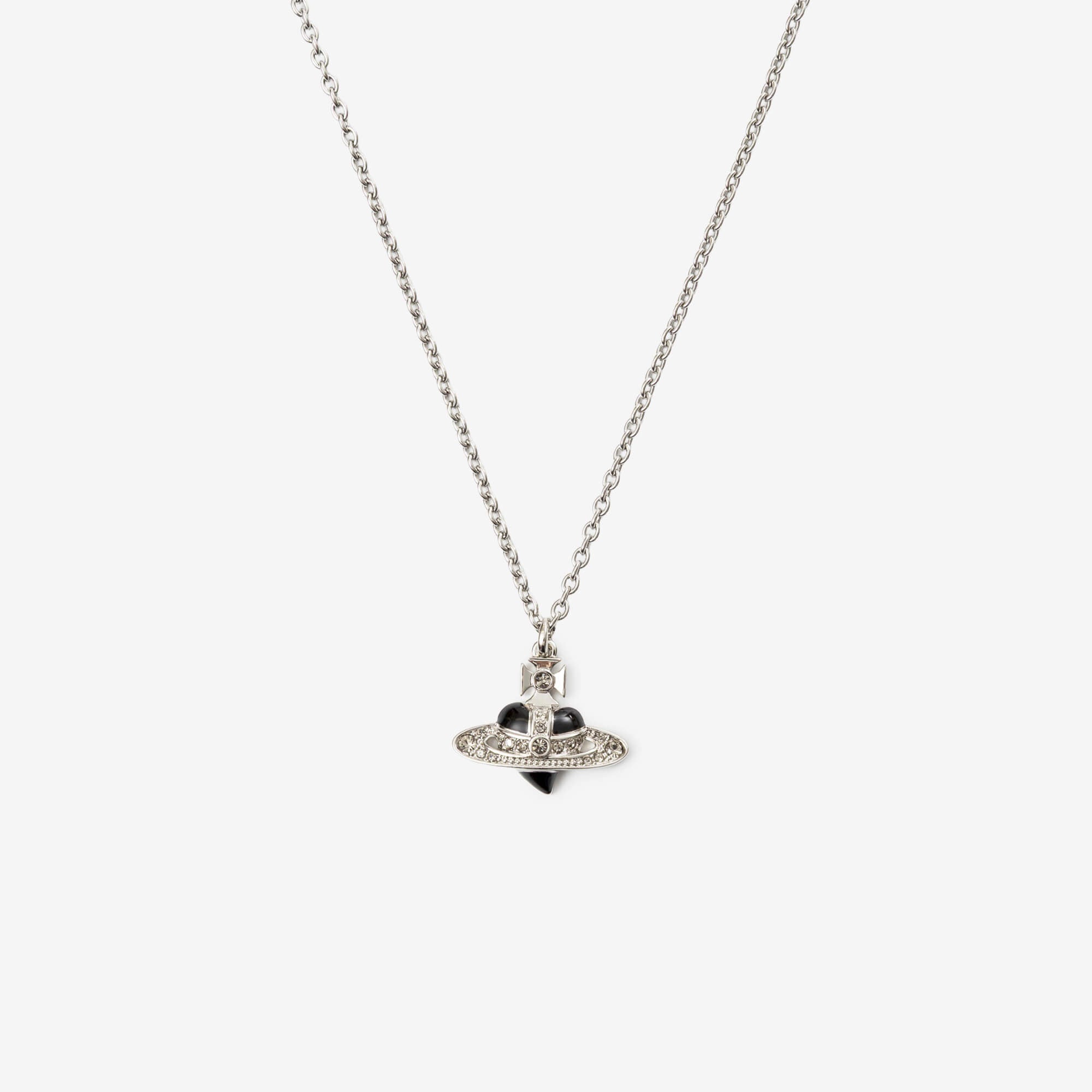 Vivienne Westwood Man Diamante Heart Pendant Platinum/Black Diamond-3