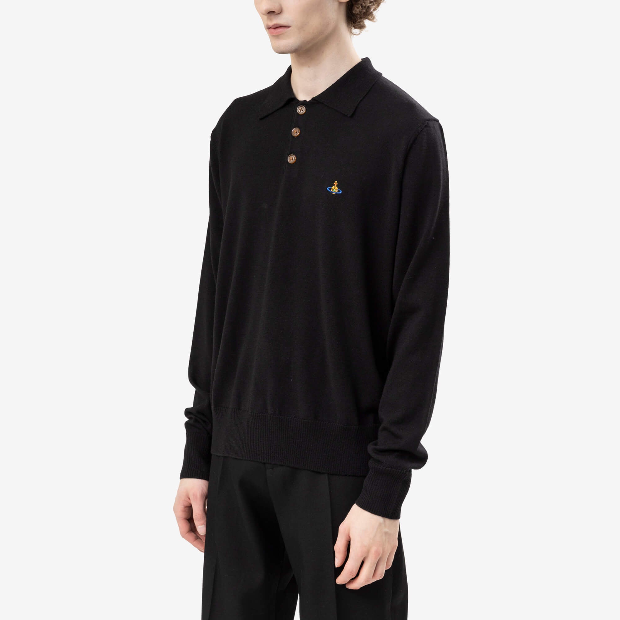 Vivienne Westwood Mark Long Sleeve Polo Black-3