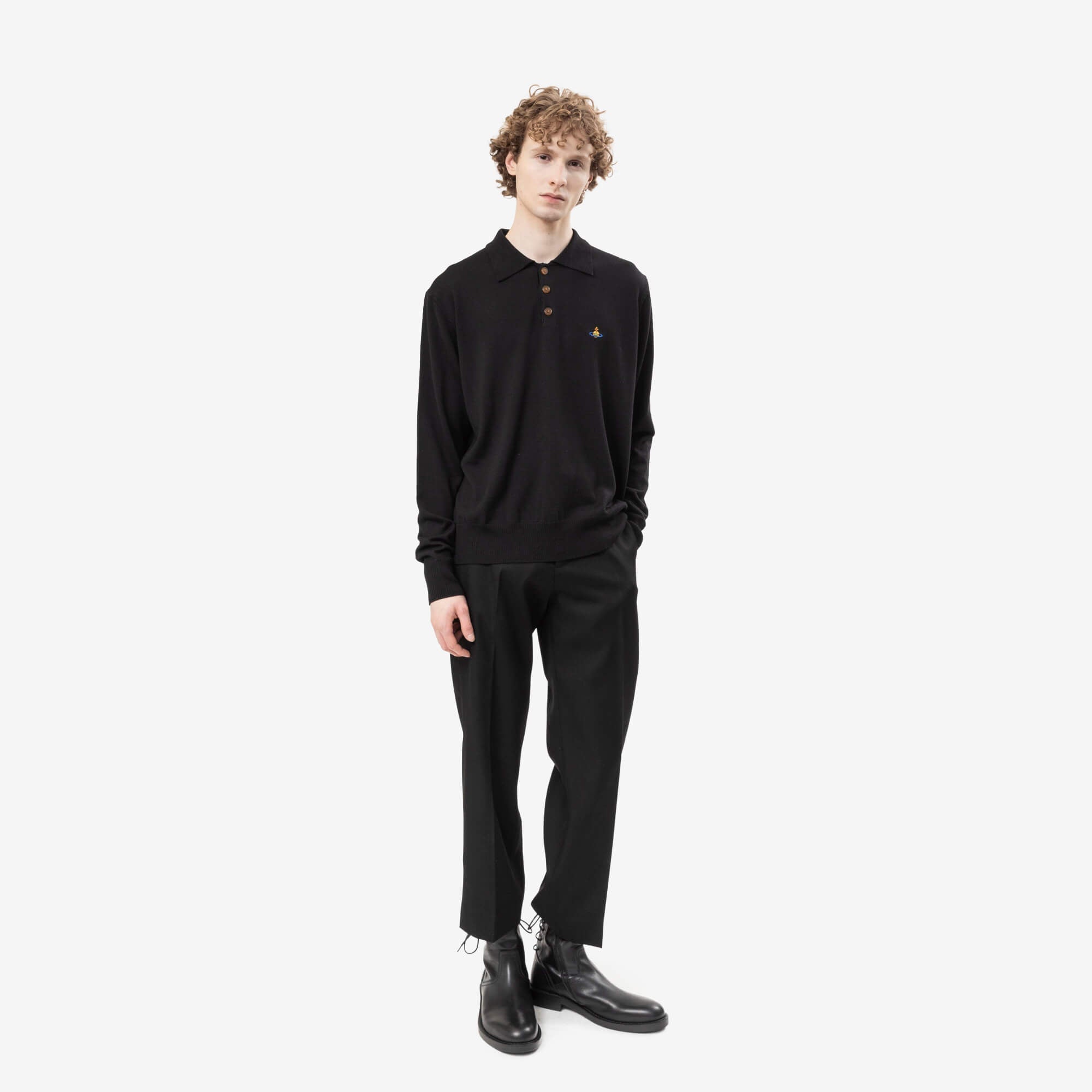Vivienne Westwood Mark Long Sleeve Polo Black-2