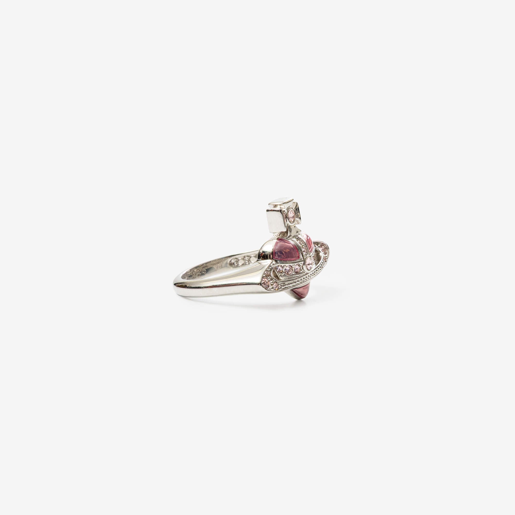 Vivienne Westwood New Diamante Heart Ring Platinum/Vintage Rose-3