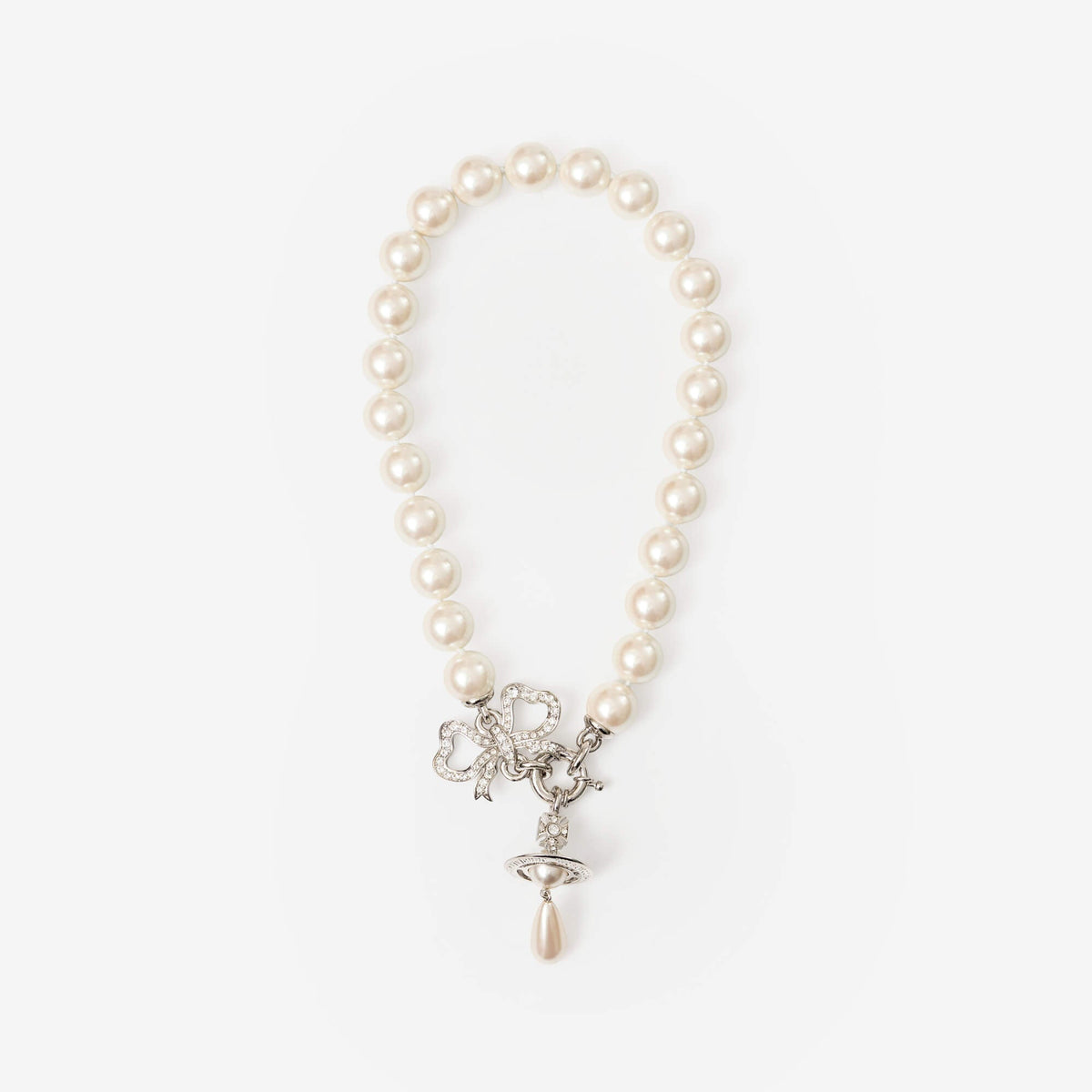 Vivienne Westwood Rigoberta Large Pearl Necklace Platinum/White Crystal/Cream Rose-1