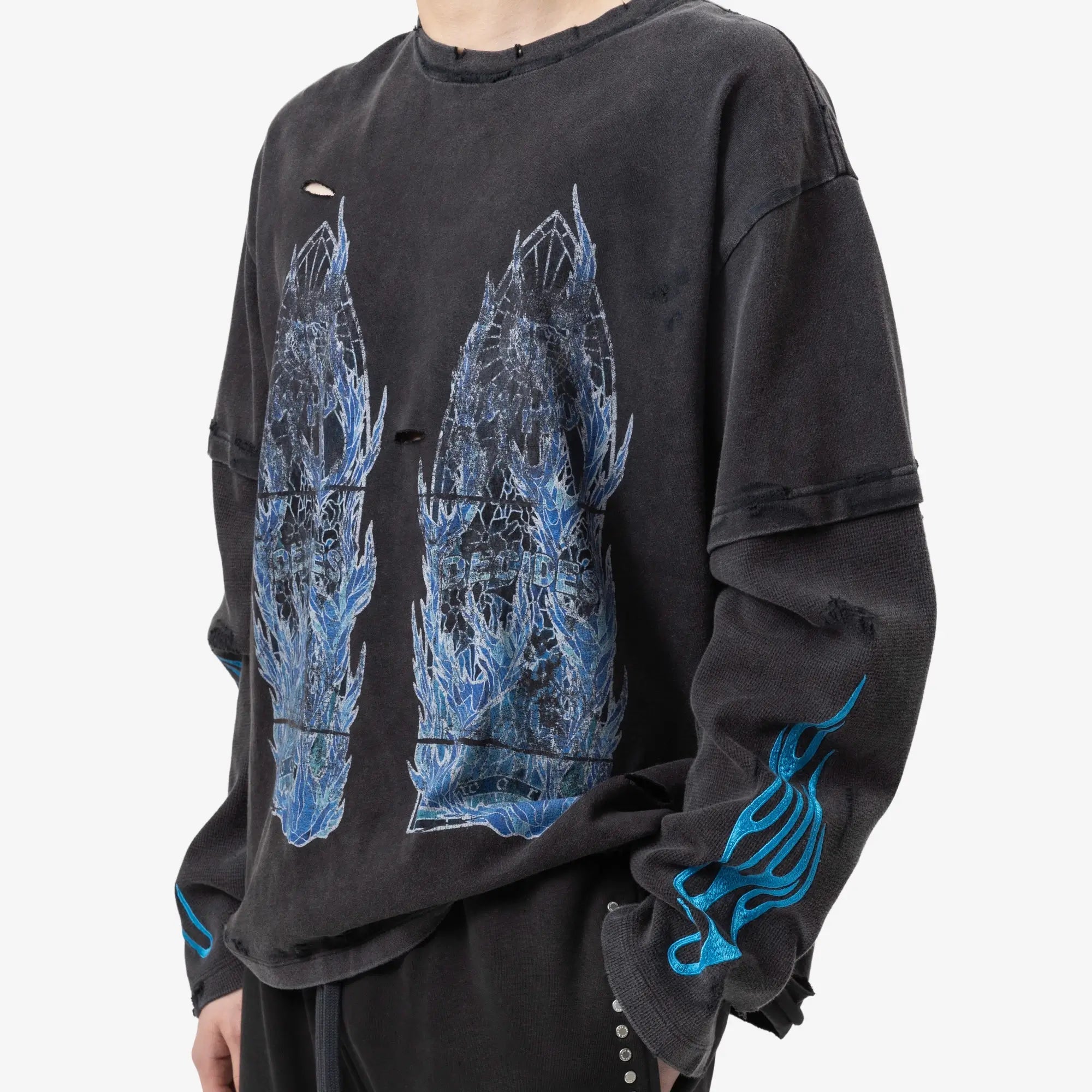 Who Decides War Flame Glass Double Sleeve Tee Coal - 5