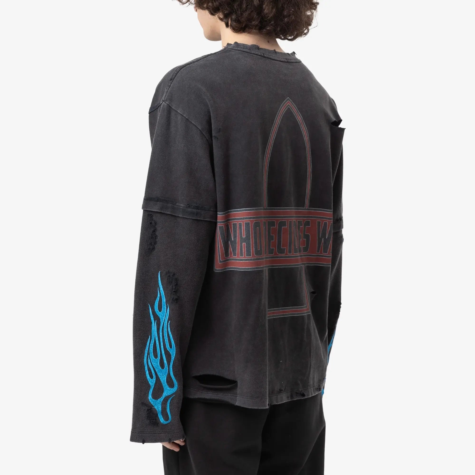 Who Decides War Flame Glass Double Sleeve Tee Coal - 4
