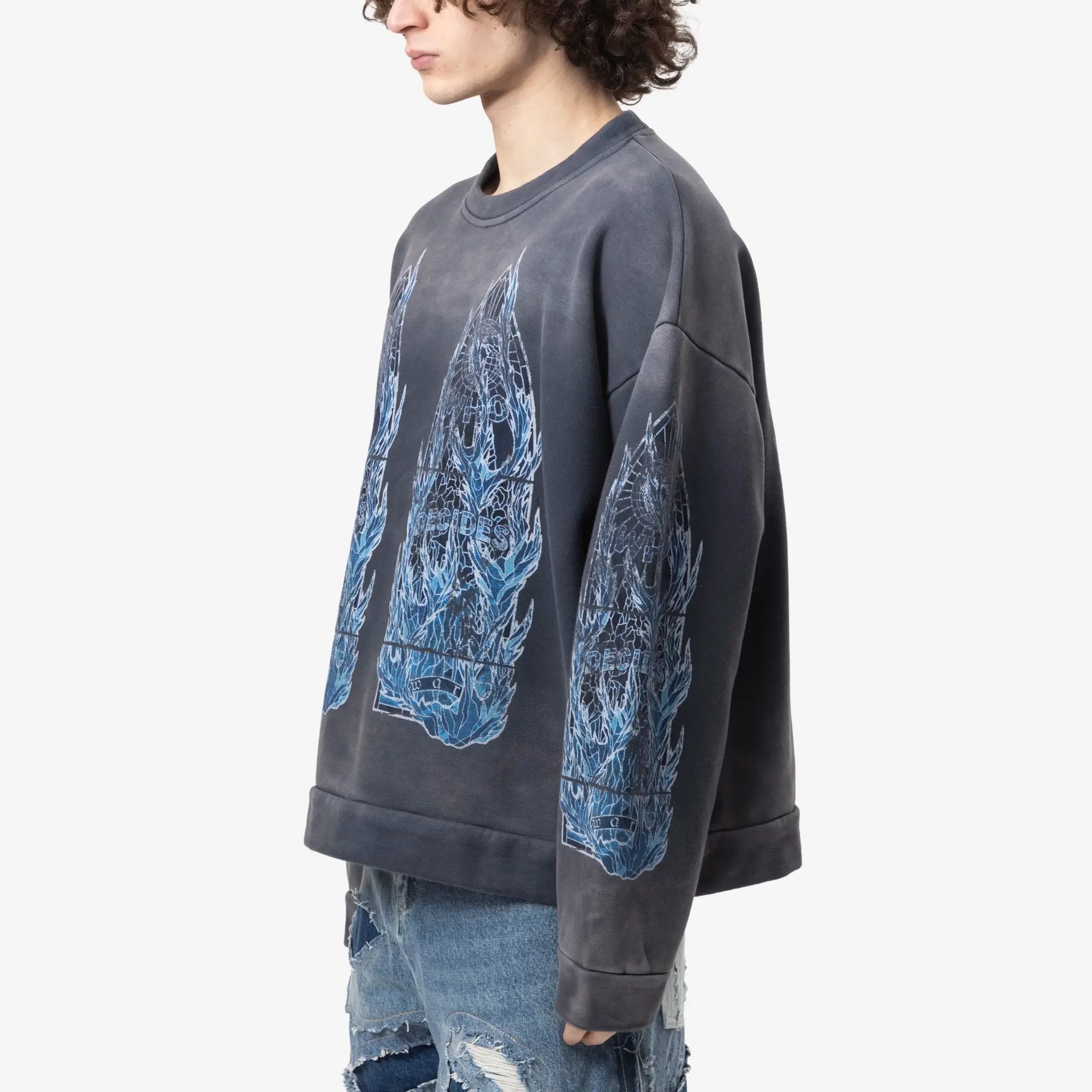 Who Decides War Flame Glass Sweatshirt Indigo - 3