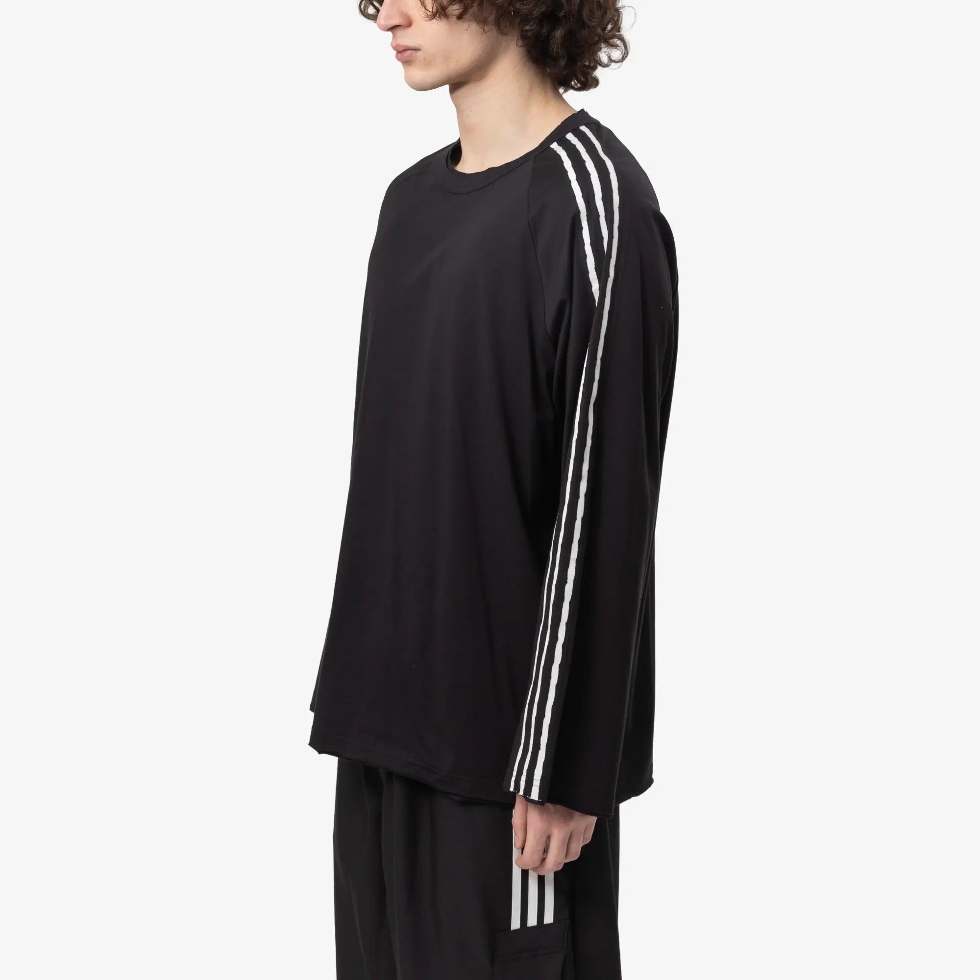 Y - 3 Raw Edge 3 Stripes LS T-Shirt Black - 3
