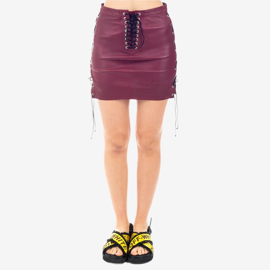 Unravel Womens Plonge Side Lace Up Skirt Burgundy - 1