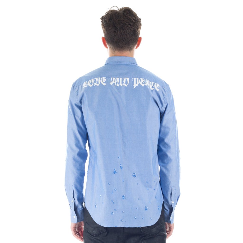 Roar Guns Love and Peace Distressed Shirt Blue - 2