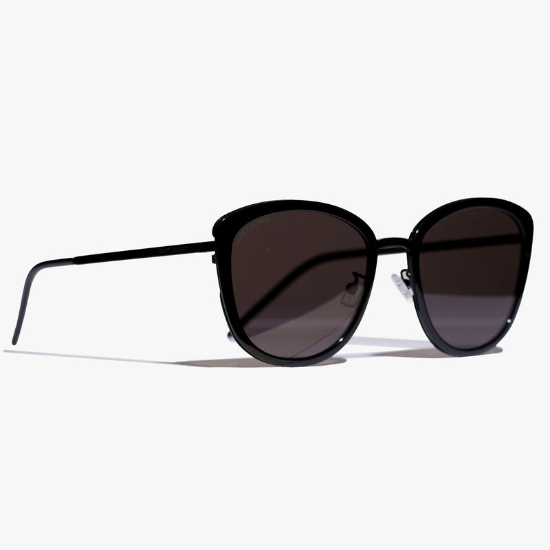 Ladies Black Round Slim Sunglasses