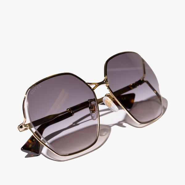 Ladies Gold Square Frame Sunglasses