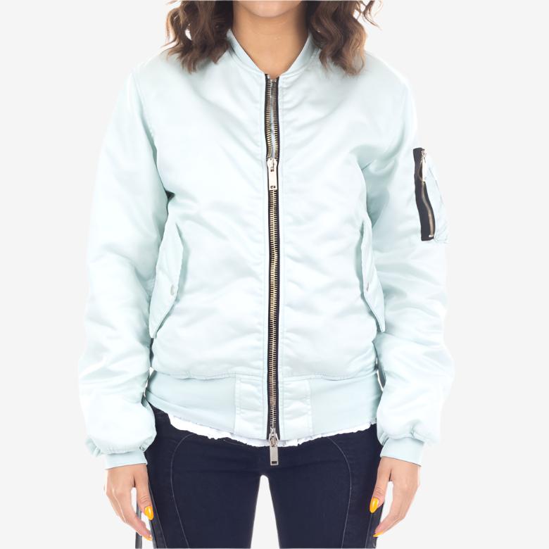 Unravel Womens Distressed Nylon Bomber Misty - 1