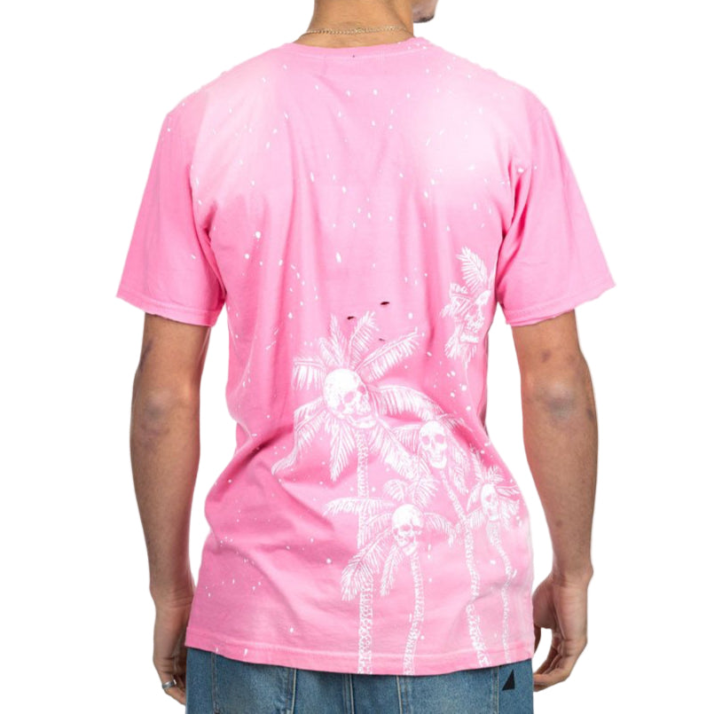 Dom Rebel Skull Palms Paint Splatter T-Shirt Pink - 5