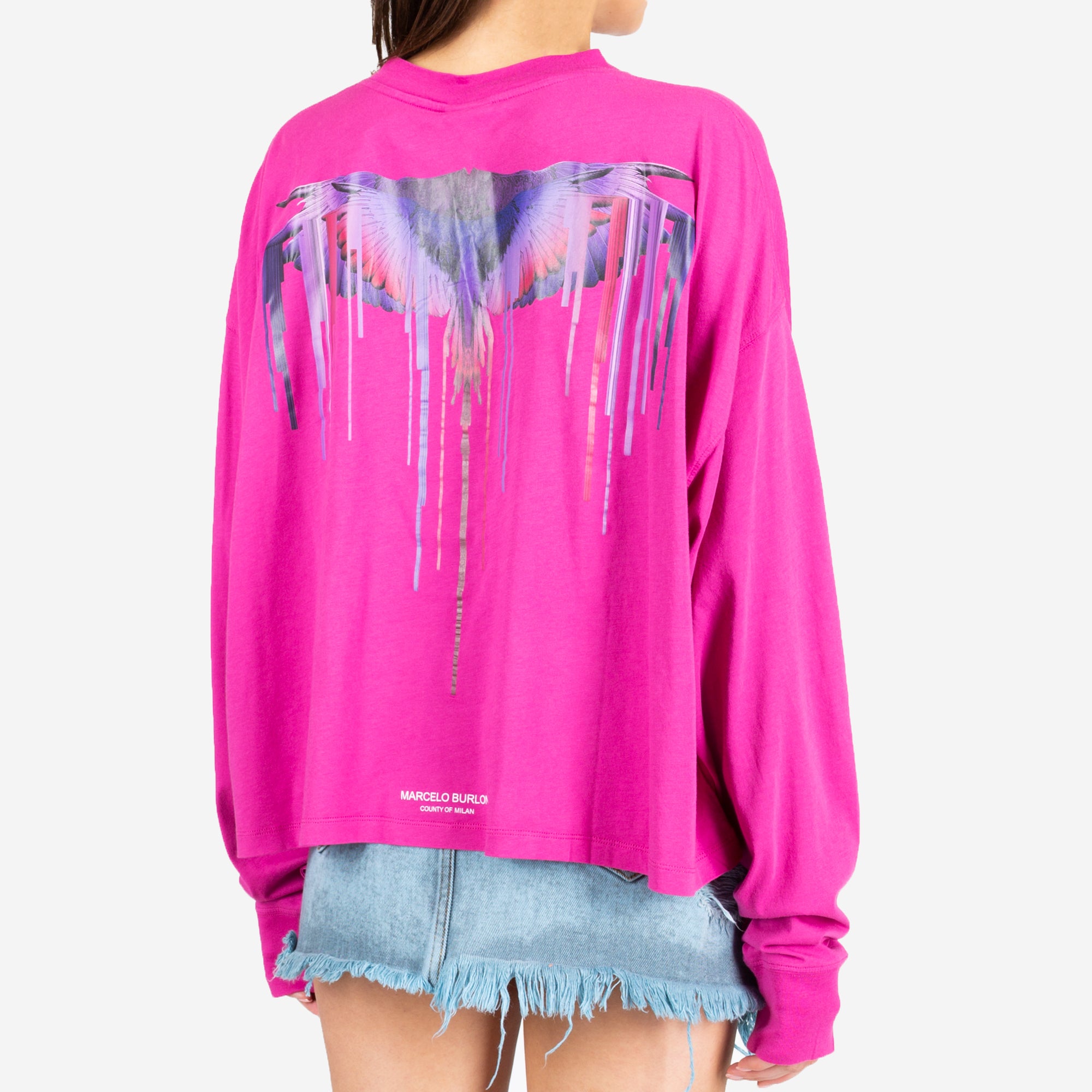 Marcelo Burlon Womens Melted Wings Long Sleeve T-Shirt Pink - 2