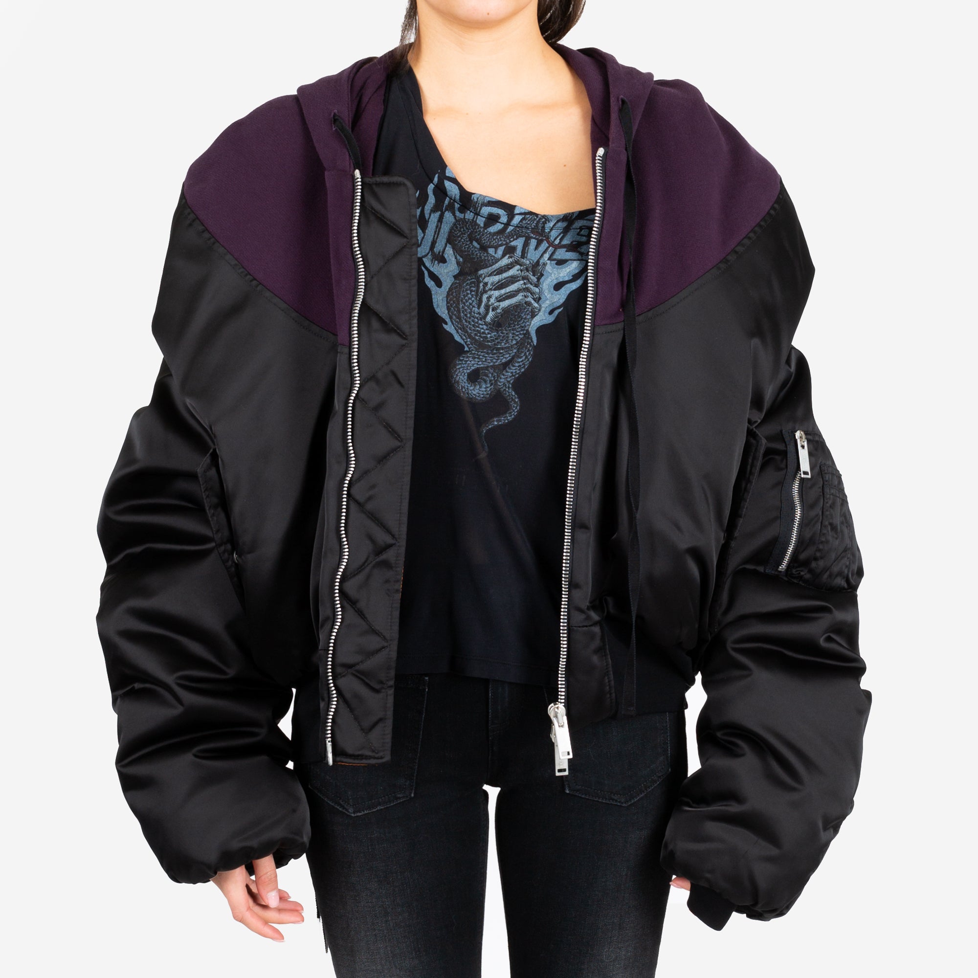 Photo of Unravel Womens Nylon Hybrid Zip Hoody Bomber - 1