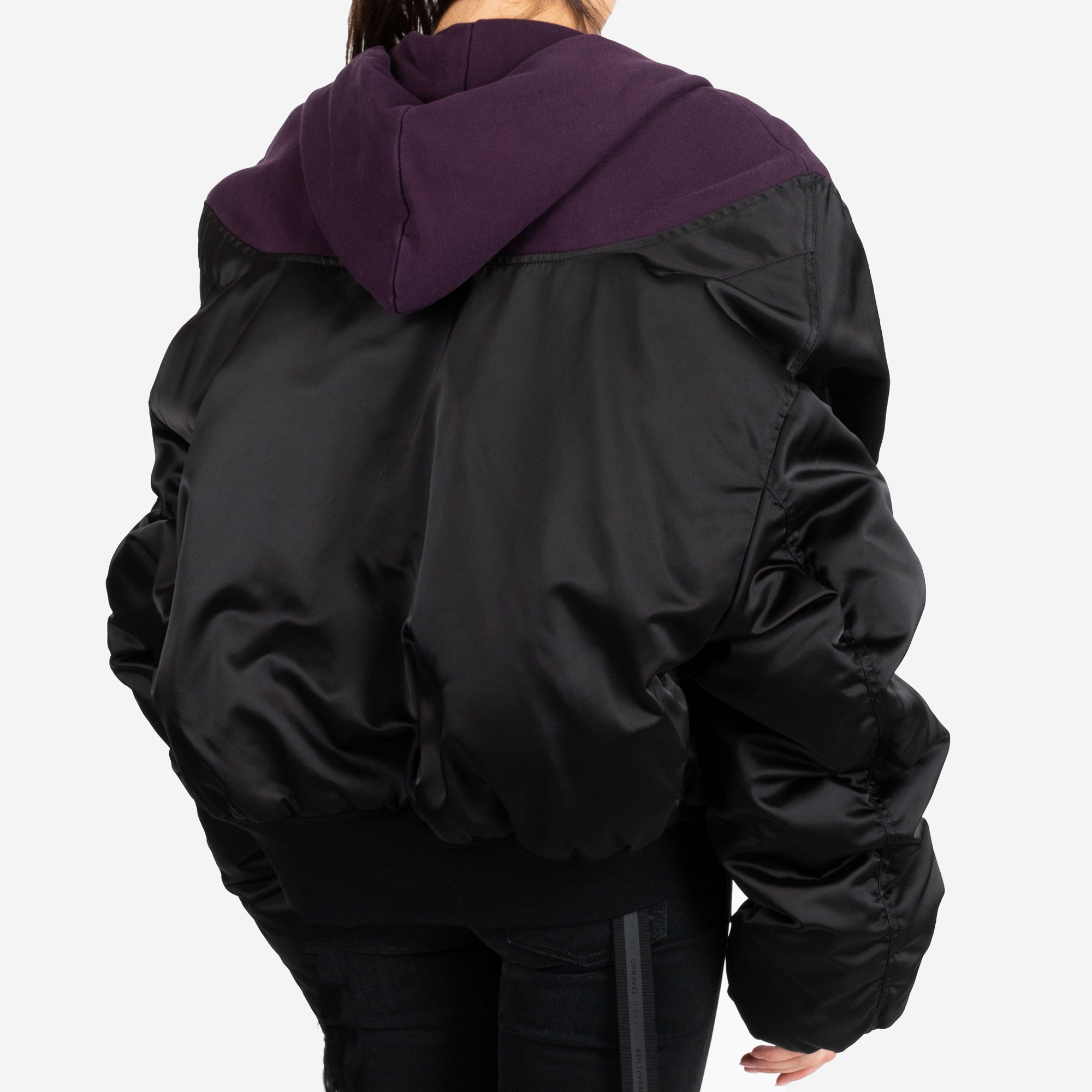 Unravel Womens Nylon Hybrid Zip Hoody Bomber Black - 2