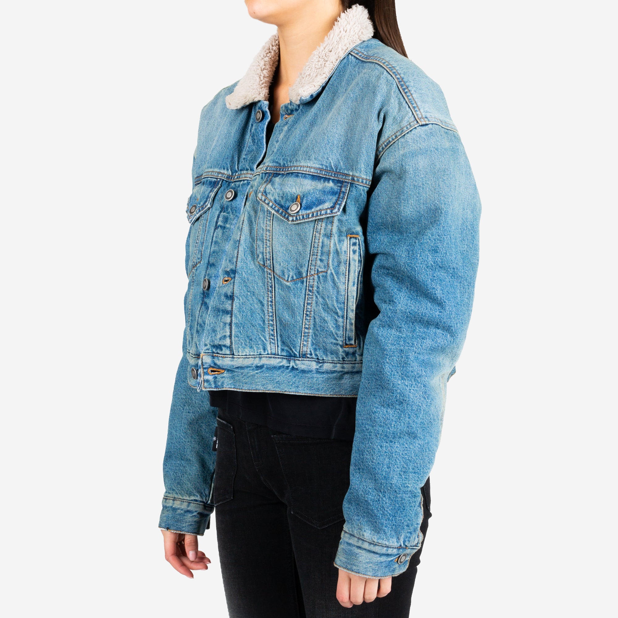 Marcelo Burlon Womens Vintage Wash Jean Jacket Blue - 3