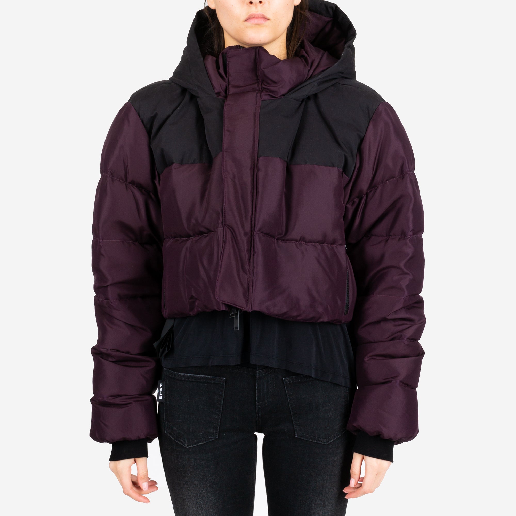 Unravel Womens Silk Habotai Cropped Down Jacket Black - 1