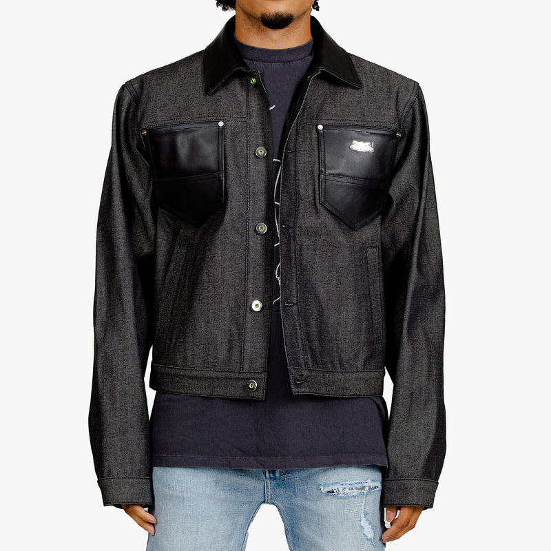 Leather Trim Denim Jacket