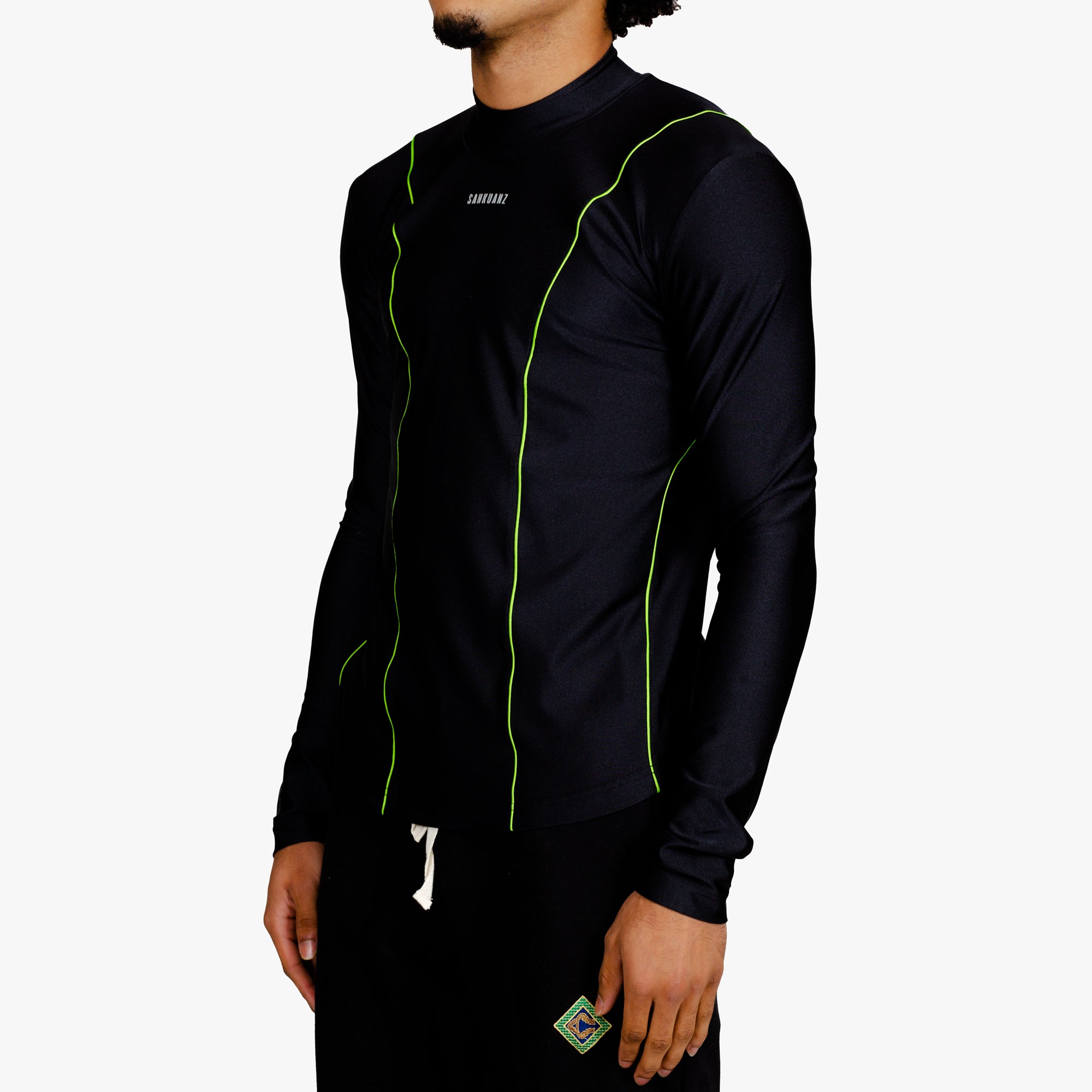 Sankuanz Neon Stripe Bodycon Long Sleeve Black - 2
