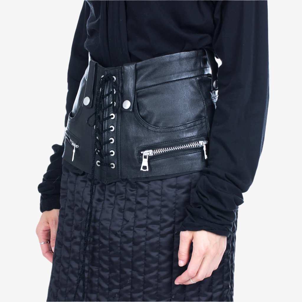 Unravel Womens Plonge Corset Lace Up Belt Black - 3