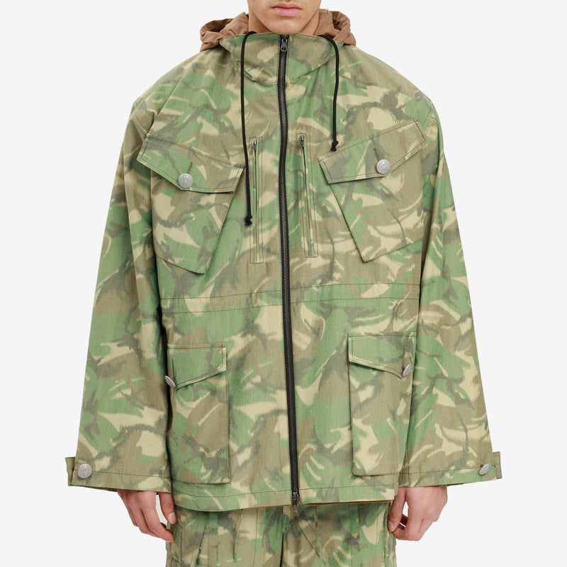 Sankuanz - Reversible Camouflage Military Jacket/Brown Zip Hoodie