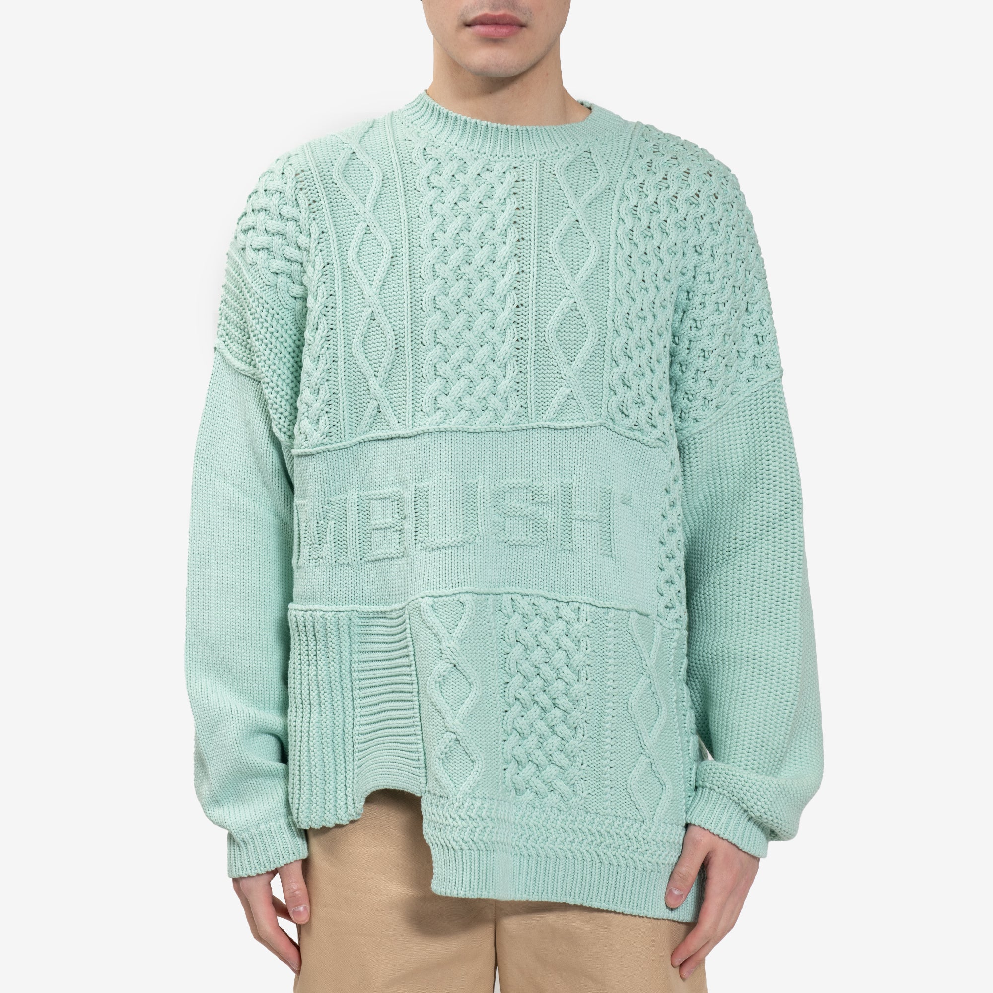 Ambush Patchwork Knit Sweatshirt Green Lily - 1