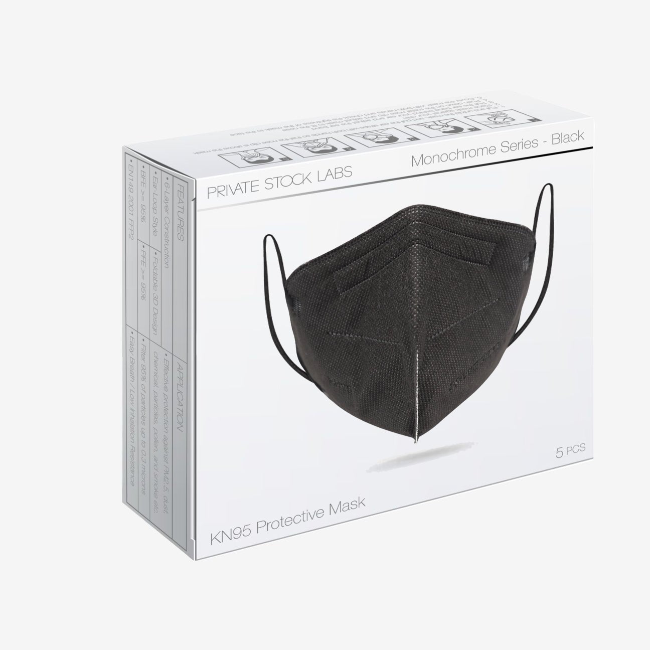 Private Stock Labs 6 - Ply KN95 Black Protective Mask Black - 1