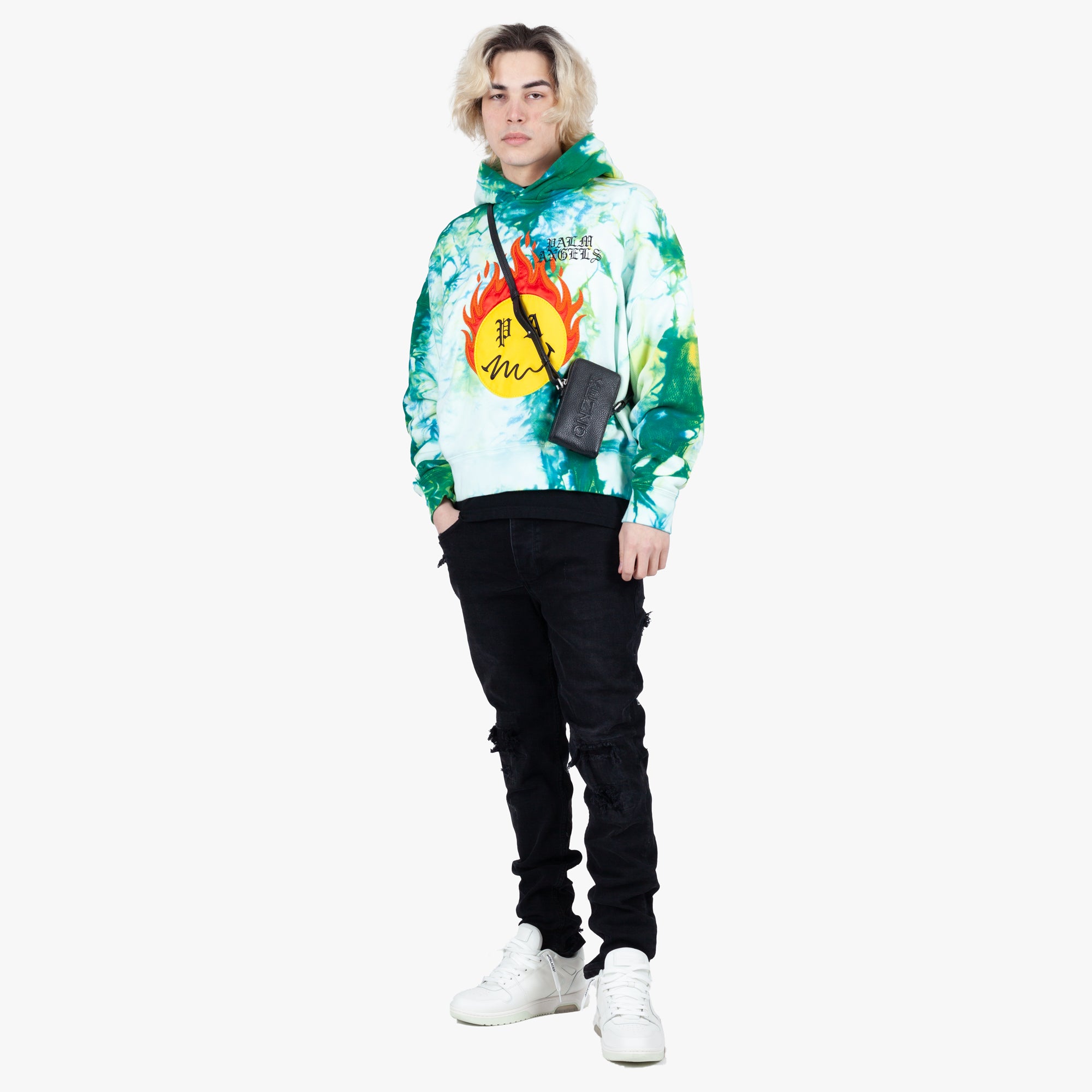Palm Angels Tie Dye Burning Head Hoodie Forest Green - 2