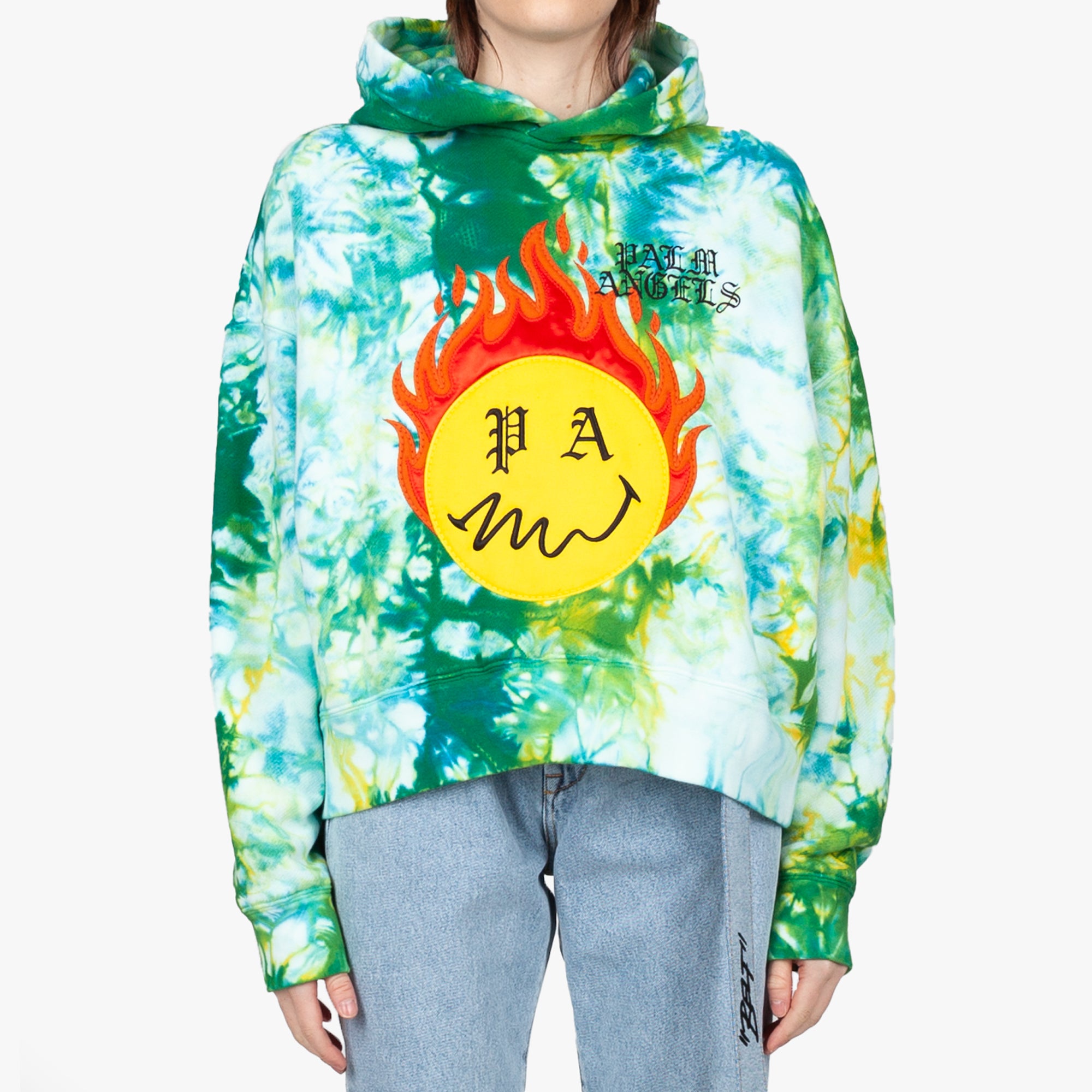 Palm Angels Tie Dye Burning Head Hoodie Forest Green - 4