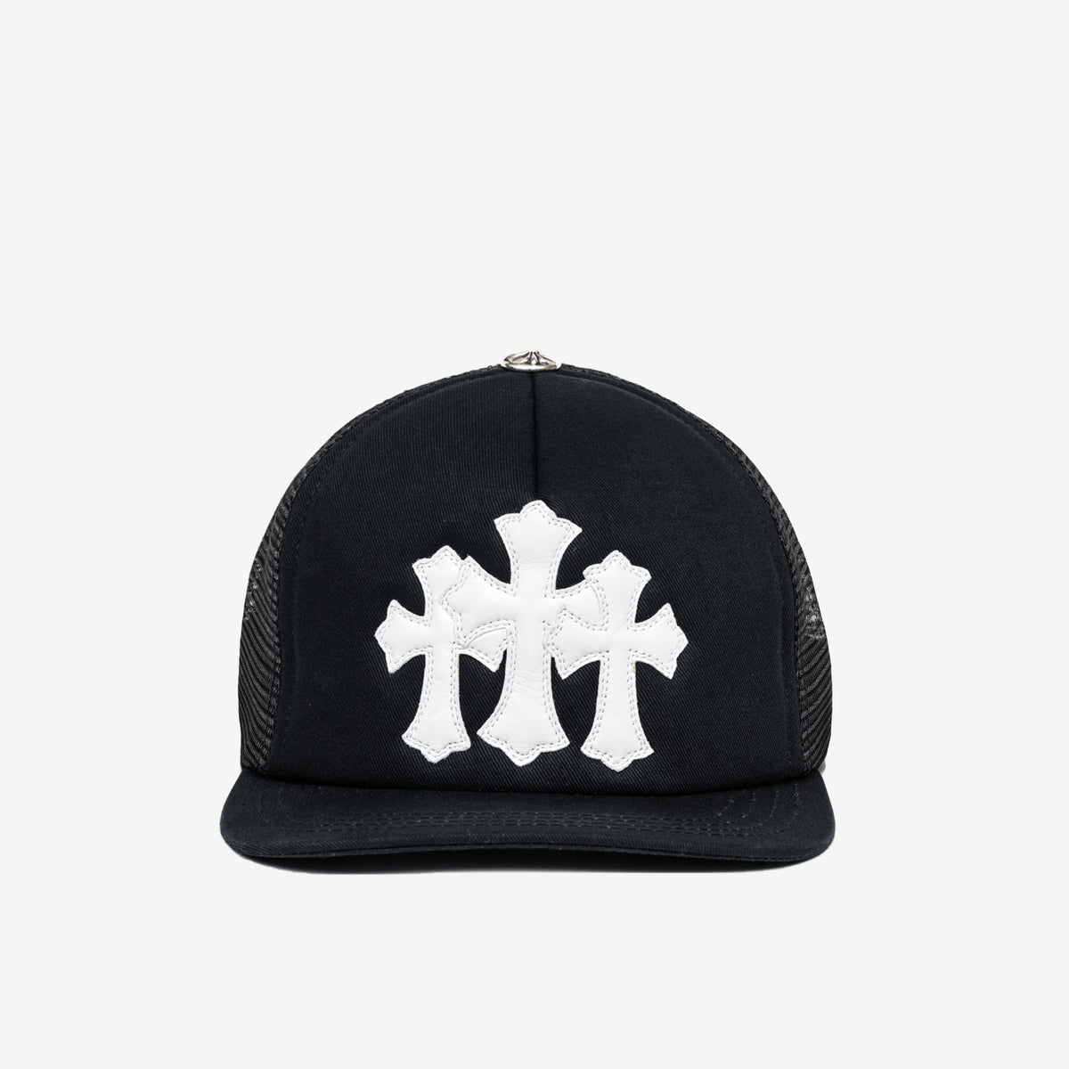 Chrome Hearts CH Triple Cross Patch Trucker Cap in Black