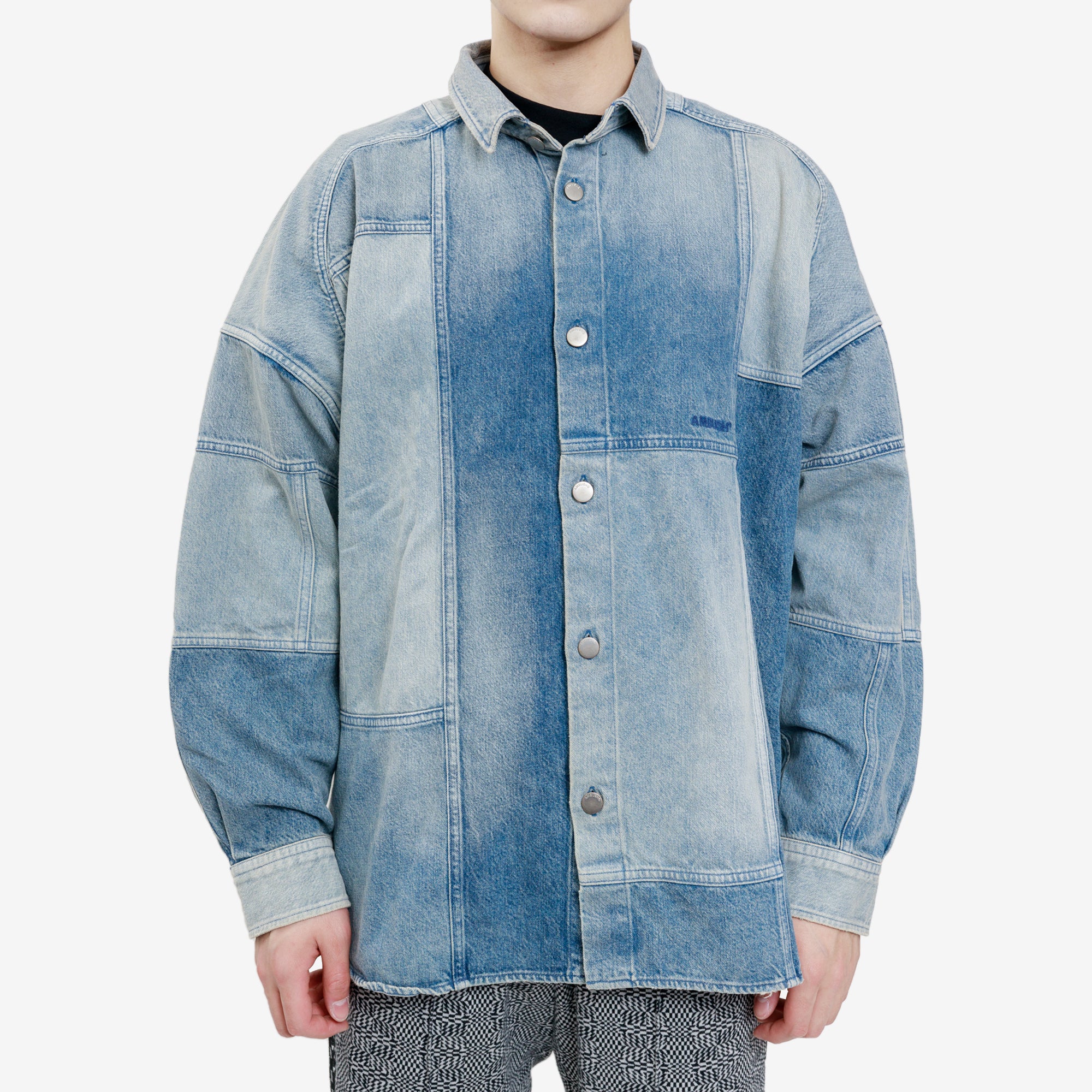 Ambush Patchwork Denim Shirt Blue - 1