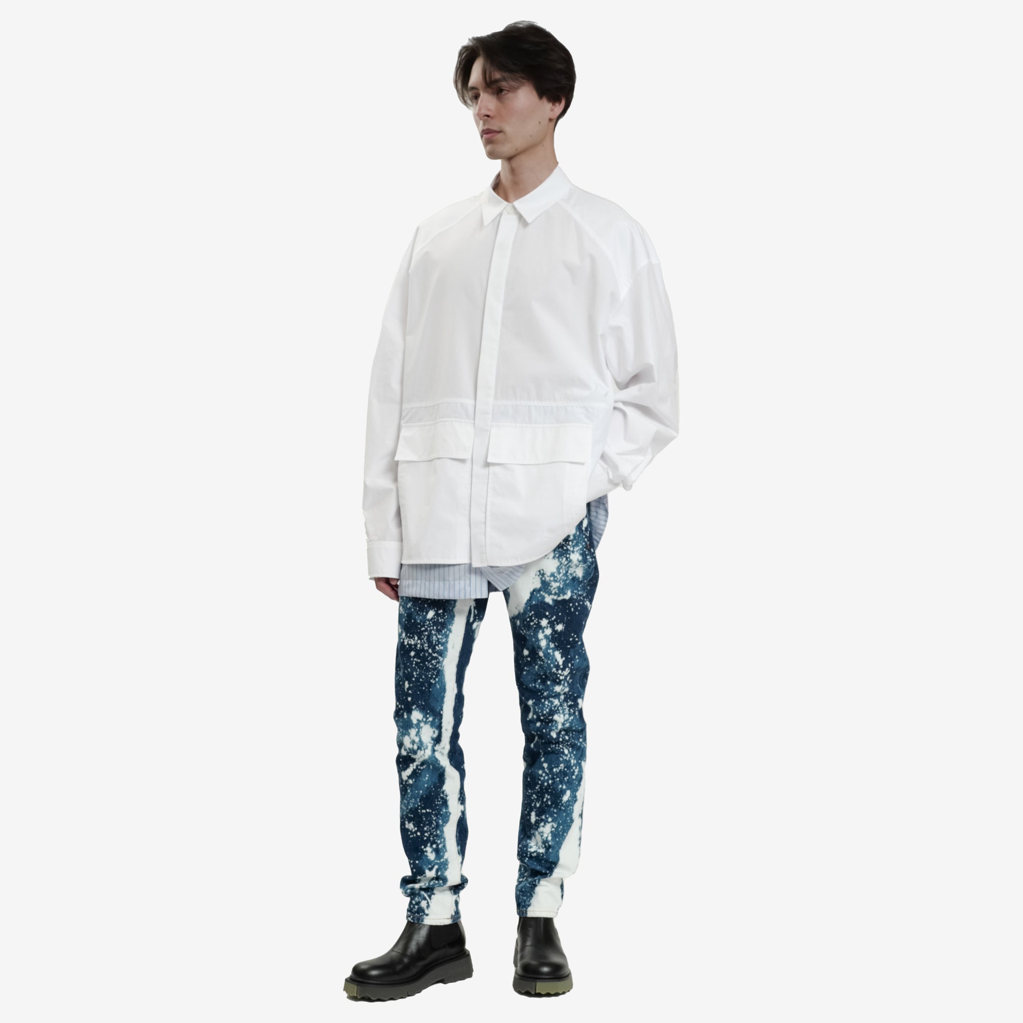 Juun.J Stripe Layered Outershirt White - 2