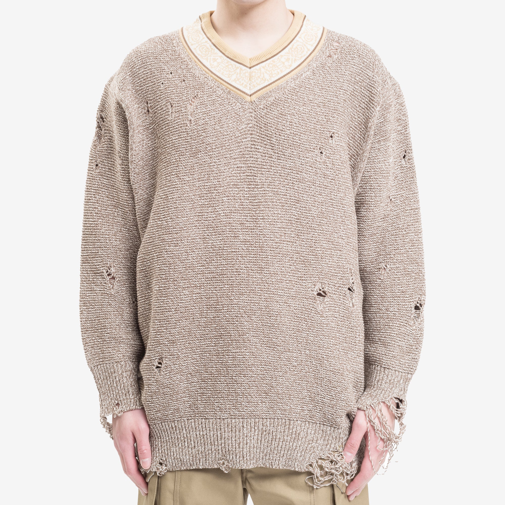 Children of the Discordance 5G Distressed Knit Sweater Beige - 1