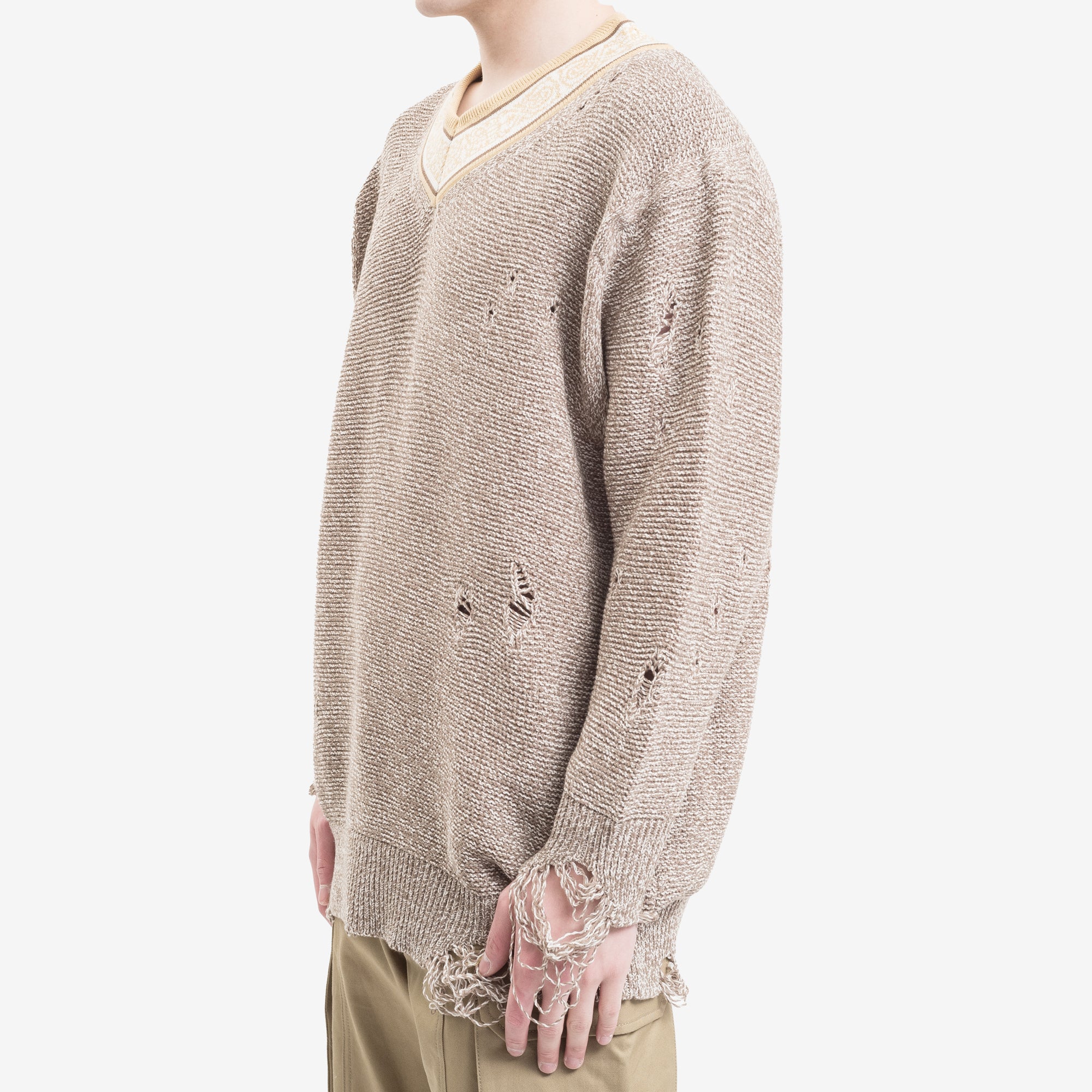 Children of the Discordance 5G Distressed Knit Sweater Beige - 3