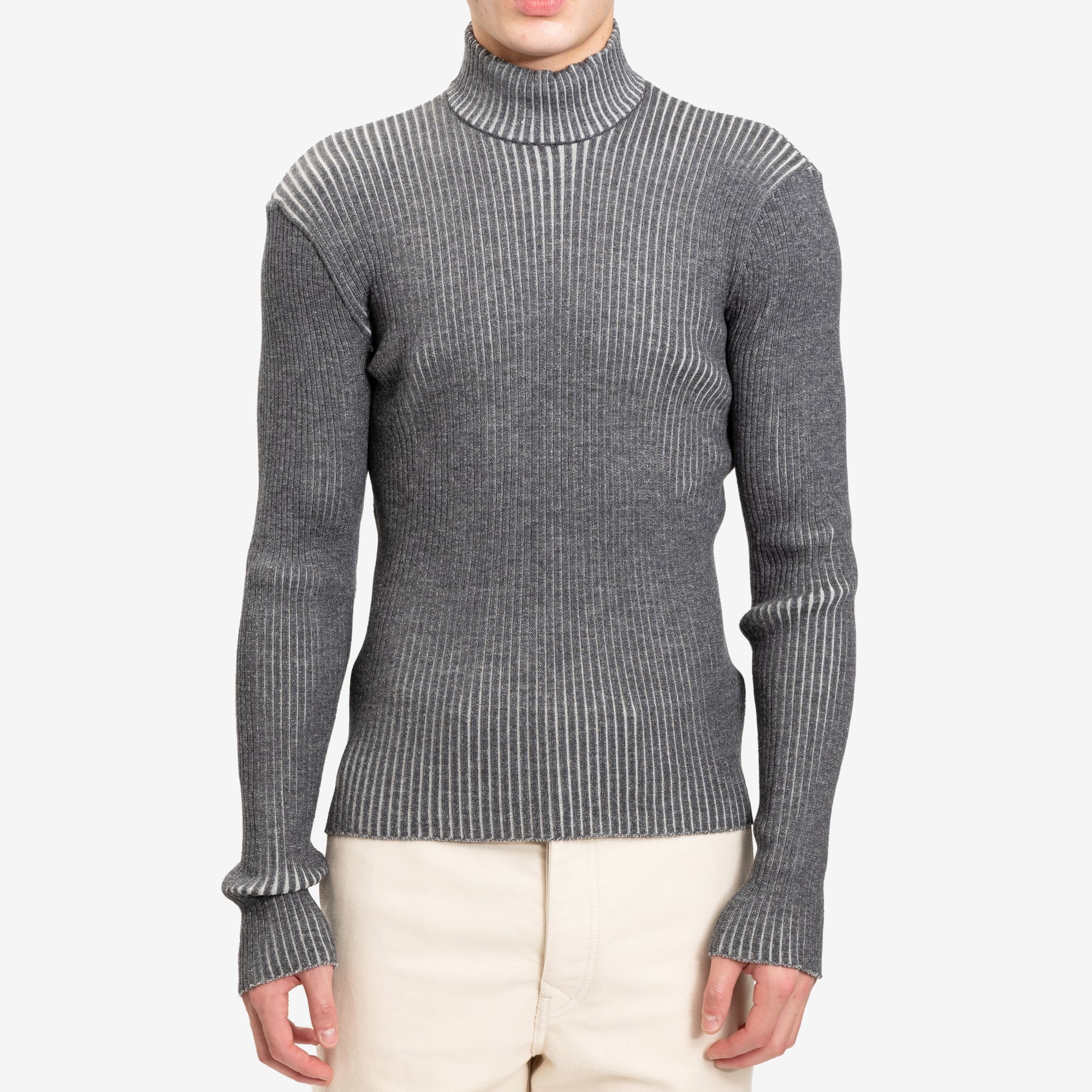 Uniforme Funnel Neck Contrast Sweater Off White - 1