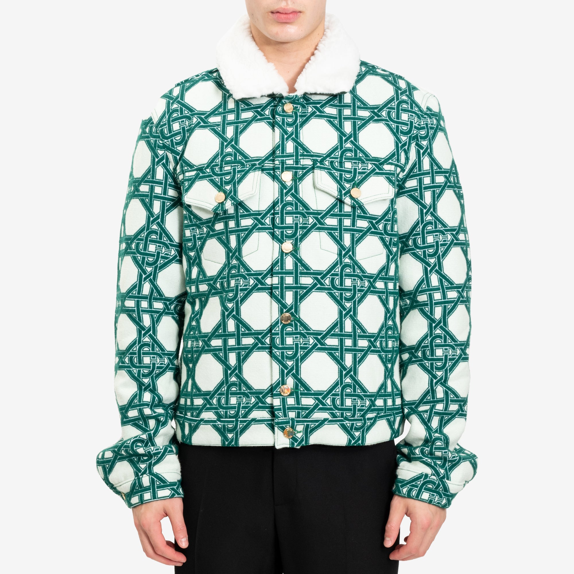 Casablanca Le Monogramme D'Osier Shearling Denim Jacket Green - 1