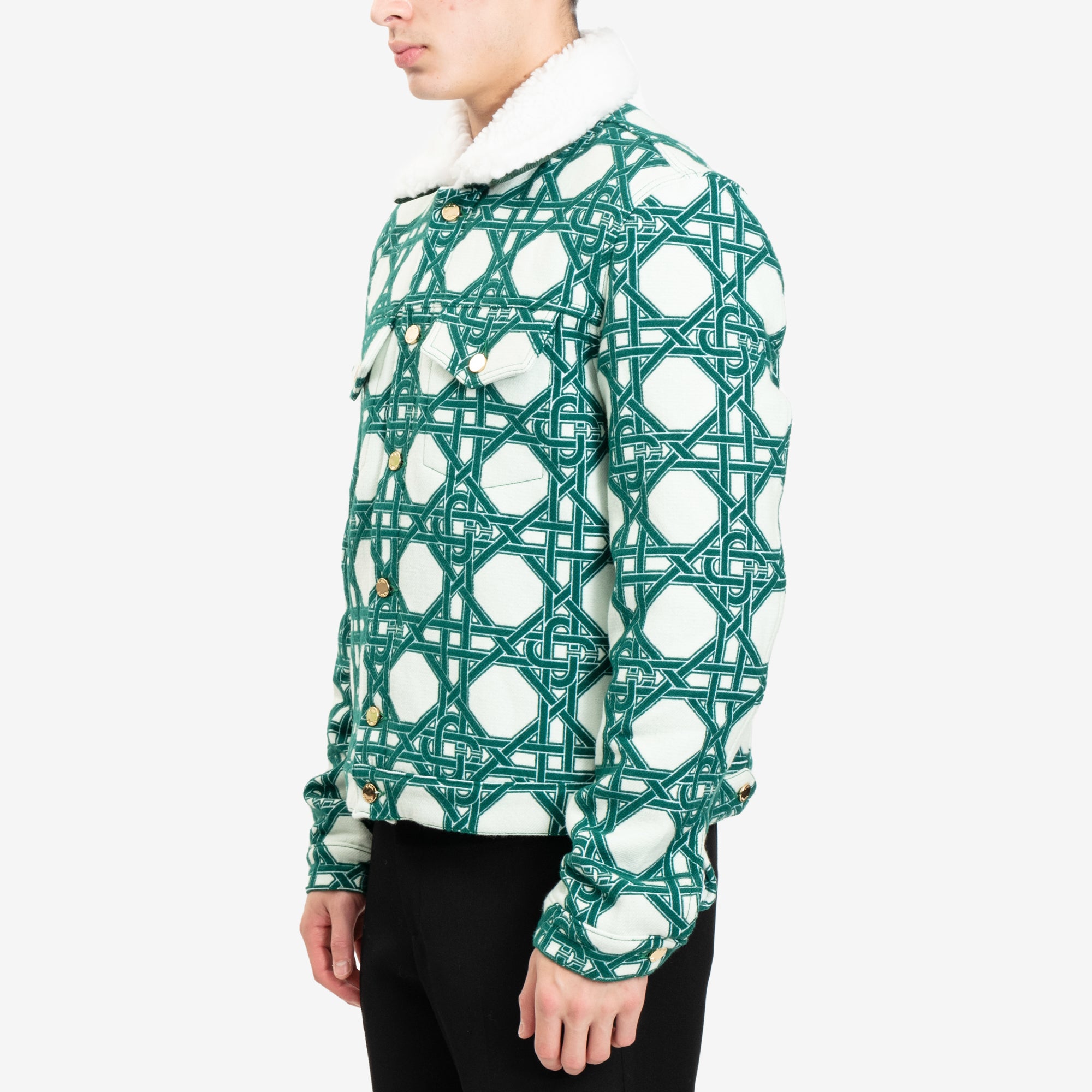 Casablanca Le Monogramme D'Osier Shearling Denim Jacket Green - 3