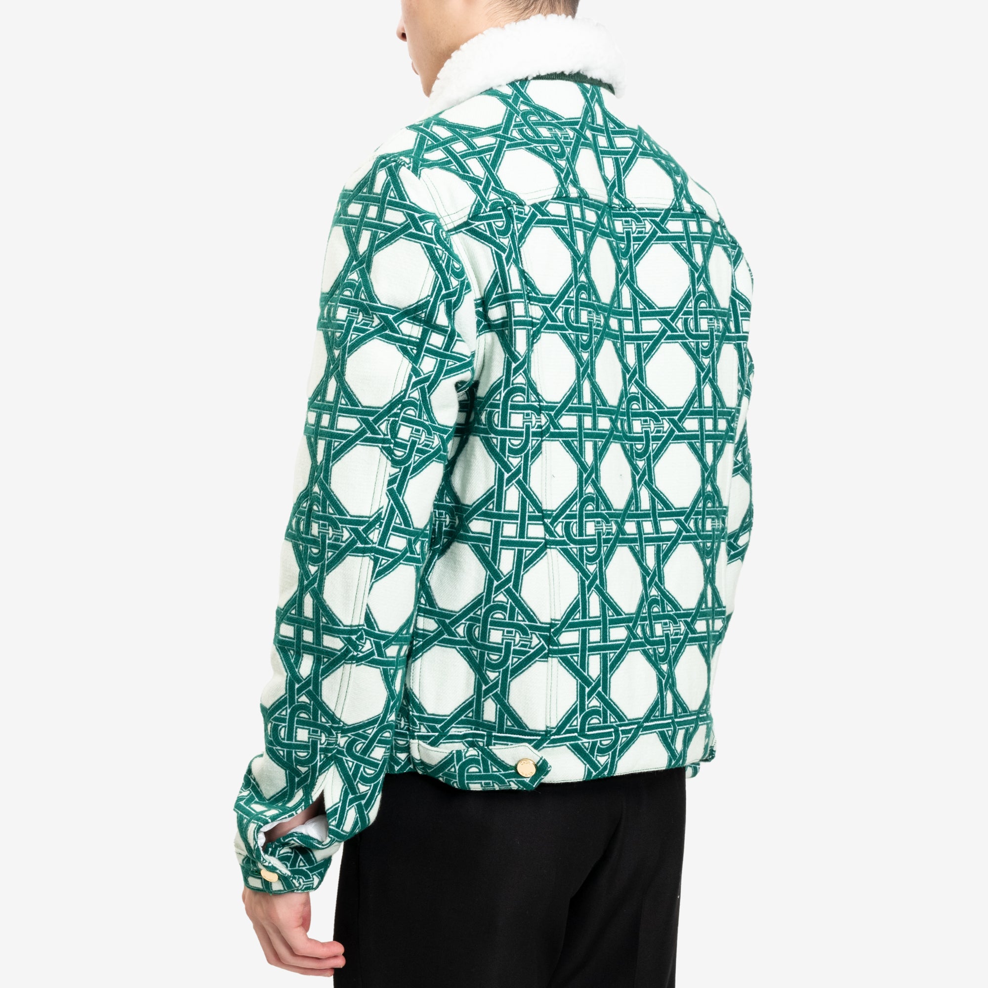 Casablanca Le Monogramme D'Osier Shearling Denim Jacket Green - 4