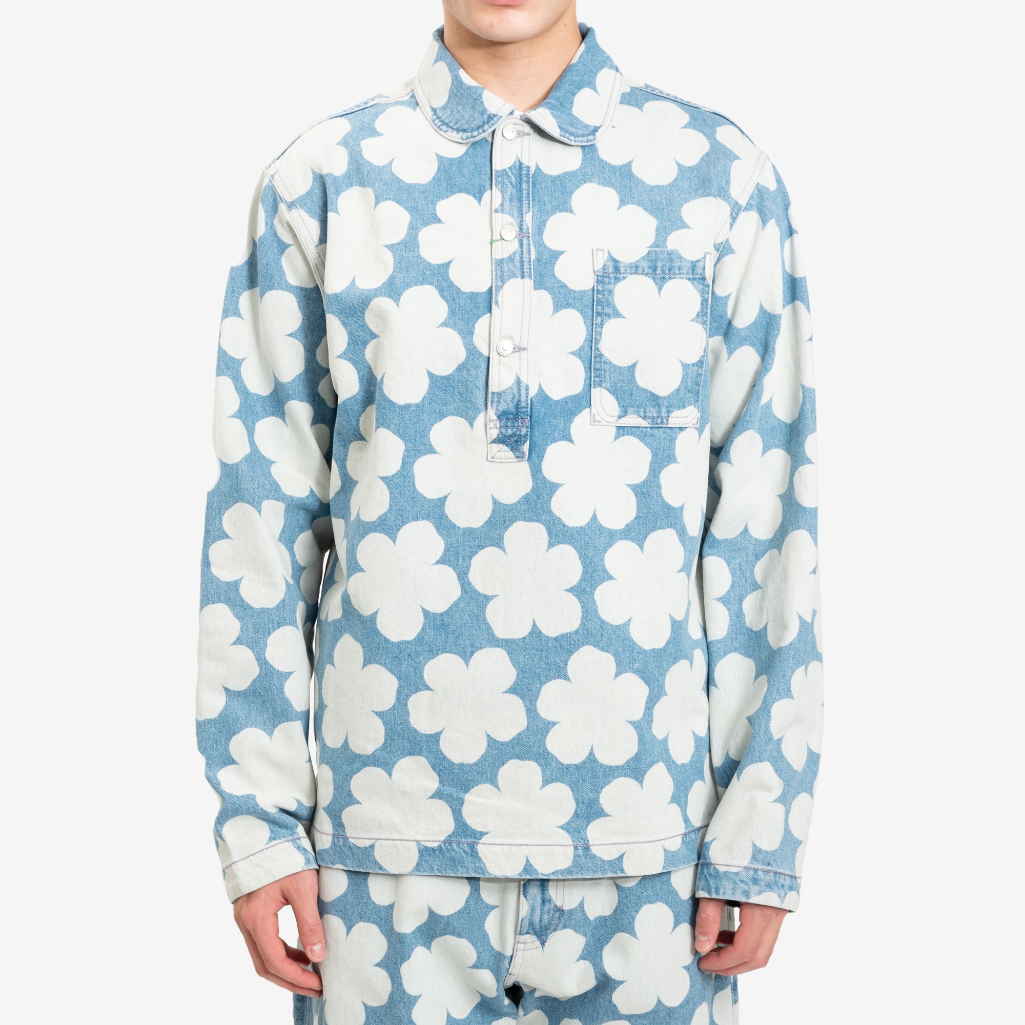 KENZO メンズ ハナドット デニムオーバーシャ​​ツ ライトブルー
