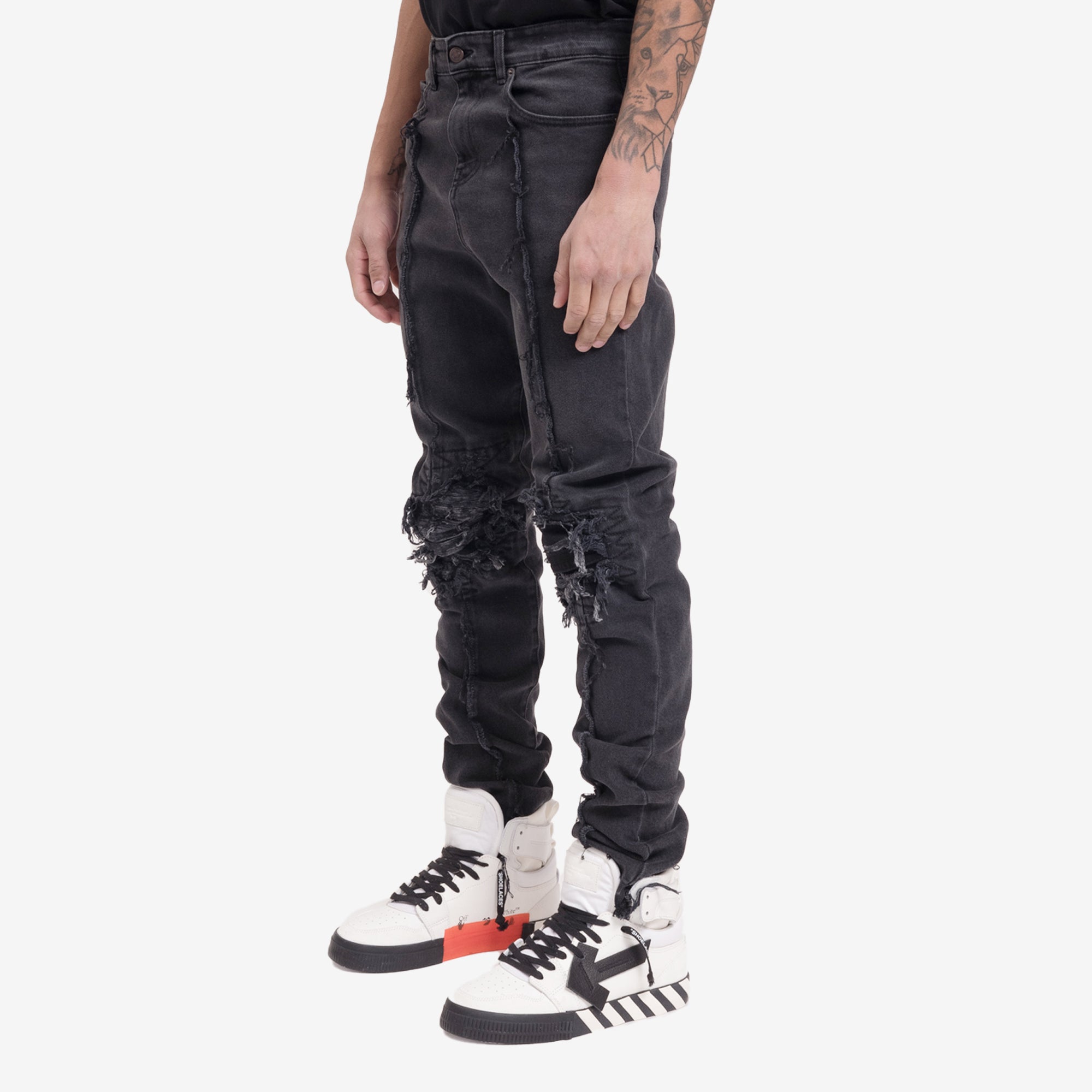 Val Kristopher Shredded Knee Black Denim Faded Black - 3